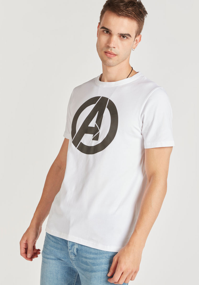 Avengers Print Crew Neck T-shirt with Short Sleeves-T Shirts-image-0