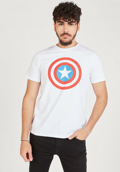 Captain America Print Crew Neck T-shirt with Short Sleeves-T Shirts-image-0