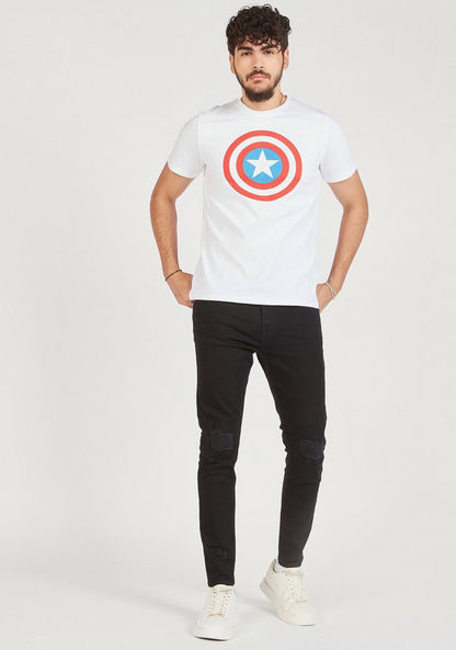Captain America Print Crew Neck T-shirt with Short Sleeves-T Shirts-image-1