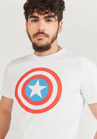 Captain America Print Crew Neck T-shirt with Short Sleeves-T Shirts-image-2