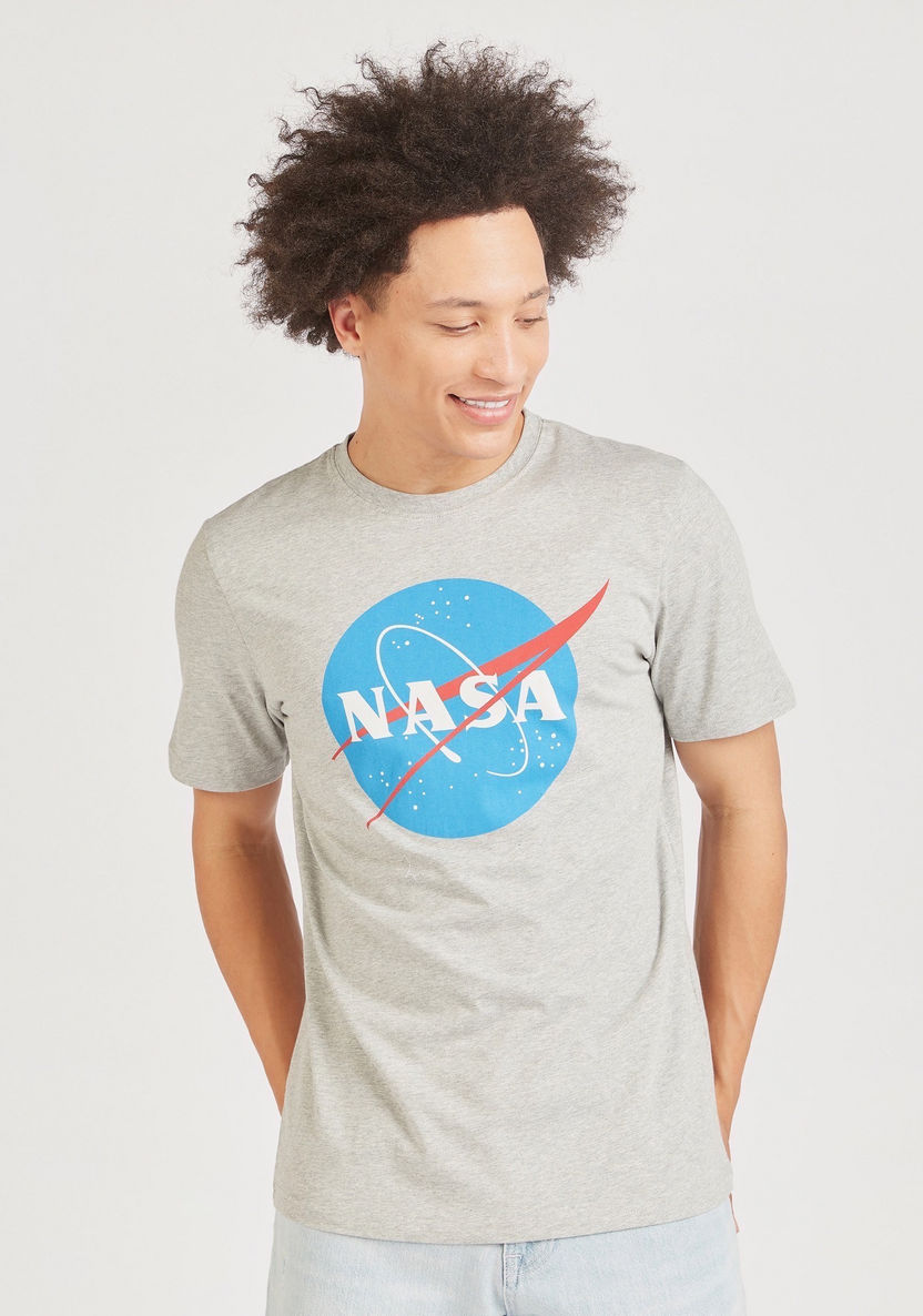 NASA Print Crew Neck T-shirt with Short Sleeves-T Shirts-image-0
