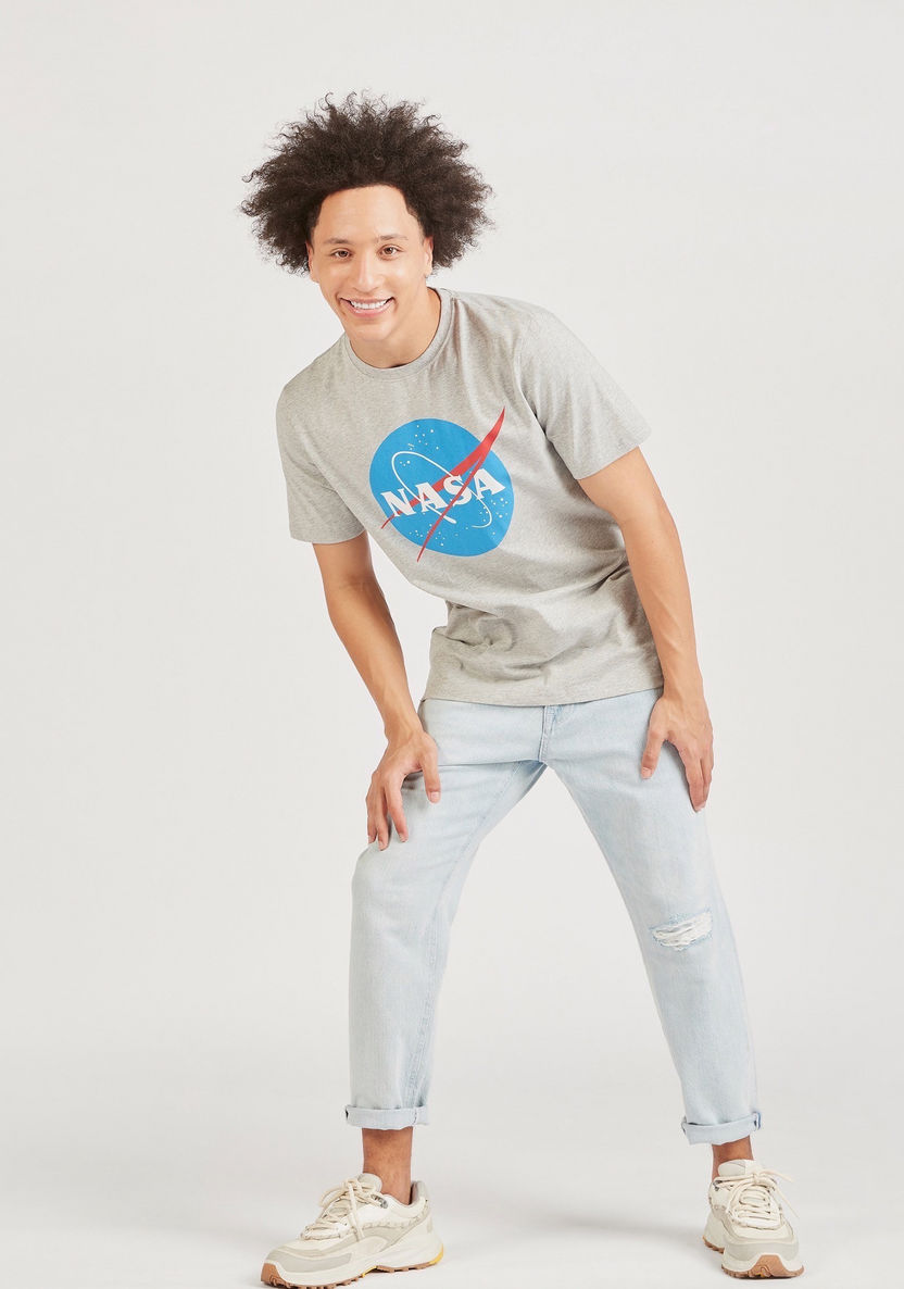 NASA Print Crew Neck T-shirt with Short Sleeves-T Shirts-image-1