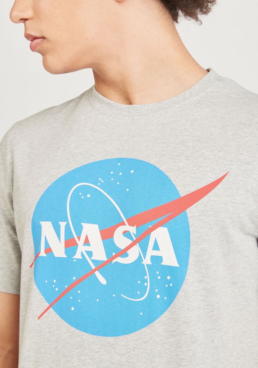 NASA Print Crew Neck T-shirt with Short Sleeves-T Shirts-image-2