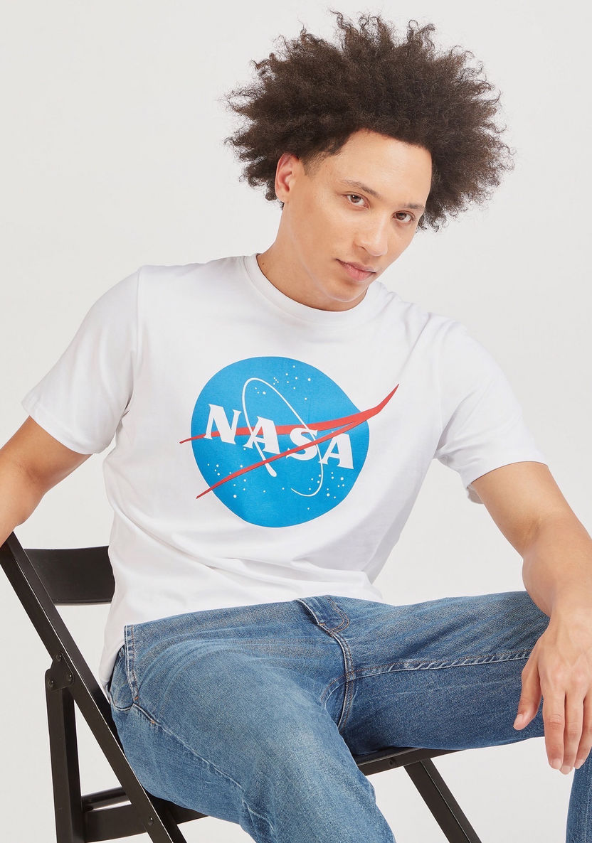 NASA Print Crew Neck T-shirt with Short Sleeves-T Shirts-image-0