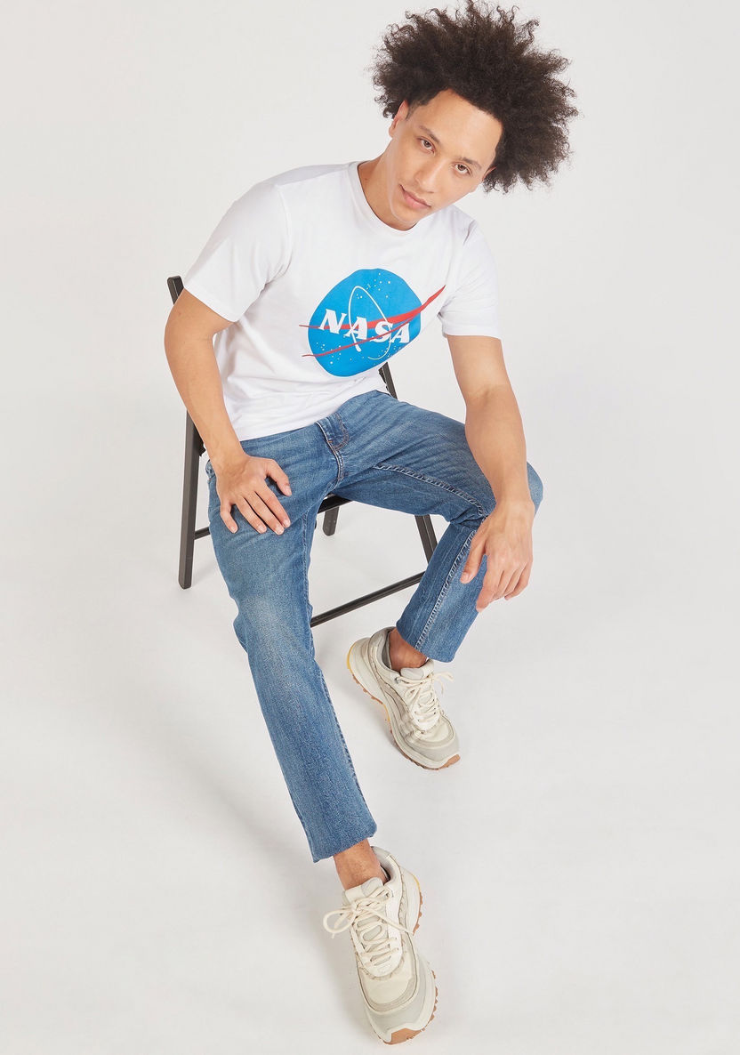 NASA Print Crew Neck T-shirt with Short Sleeves-T Shirts-image-1