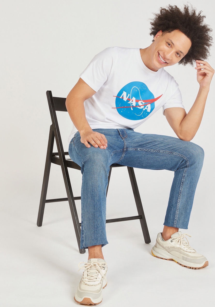 NASA Print Crew Neck T-shirt with Short Sleeves-T Shirts-image-3