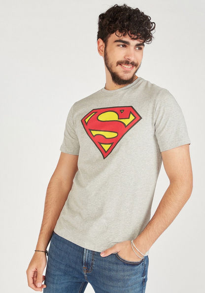 Superman Print Crew Neck T-shirt with Short Sleeves-T Shirts-image-0