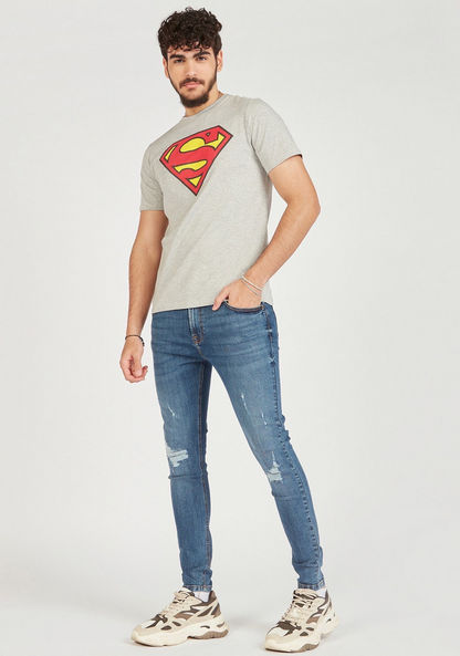 Superman Print Crew Neck T-shirt with Short Sleeves-T Shirts-image-1
