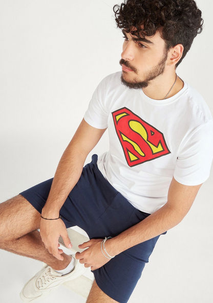 Superman Print Crew Neck T-shirt with Short Sleeves-T Shirts-image-0