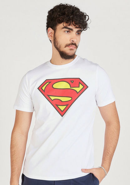 Superman Print Crew Neck T-shirt with Short Sleeves-T Shirts-image-4