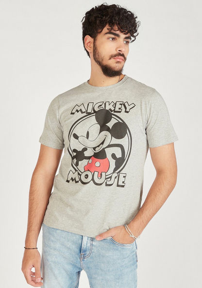 Mickey Mouse Print Crew Neck T-shirt with Short Sleeves-T Shirts-image-0