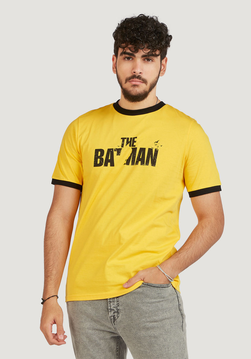 Batman Print Crew Neck Ringer T-shirt with Short Sleeves-T Shirts-image-0