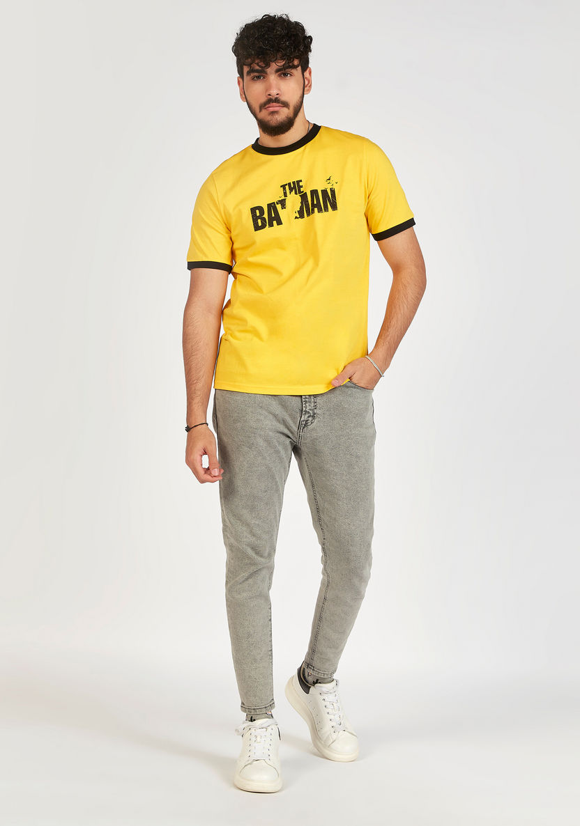 Batman Print Crew Neck Ringer T-shirt with Short Sleeves-T Shirts-image-1