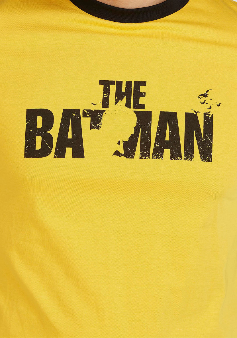 Batman Print Crew Neck Ringer T-shirt with Short Sleeves-T Shirts-image-2
