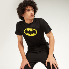 Batman Print T-shirt with Crew Neck and Short Sleeves