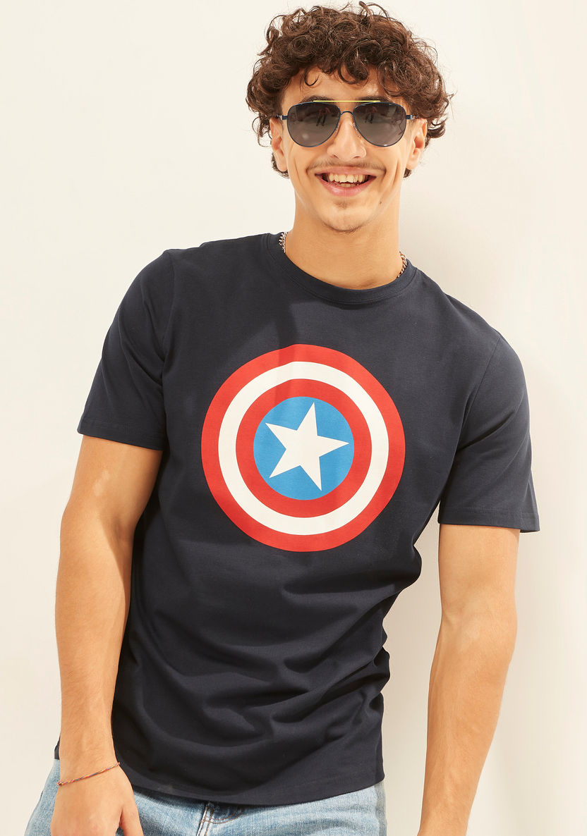 Captain America Print T-shirt with Crew Neck and Short Sleeves-T Shirts-image-0