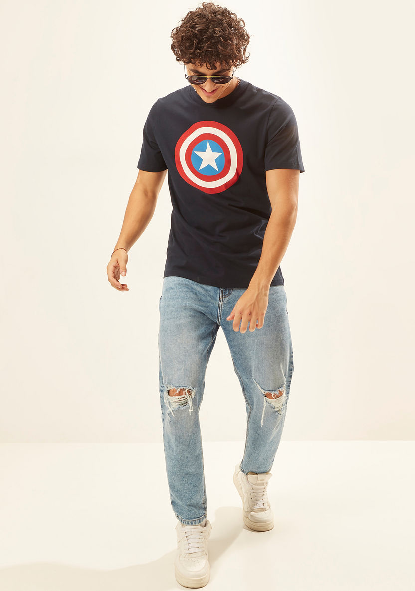 Captain America Print T-shirt with Crew Neck and Short Sleeves-T Shirts-image-1