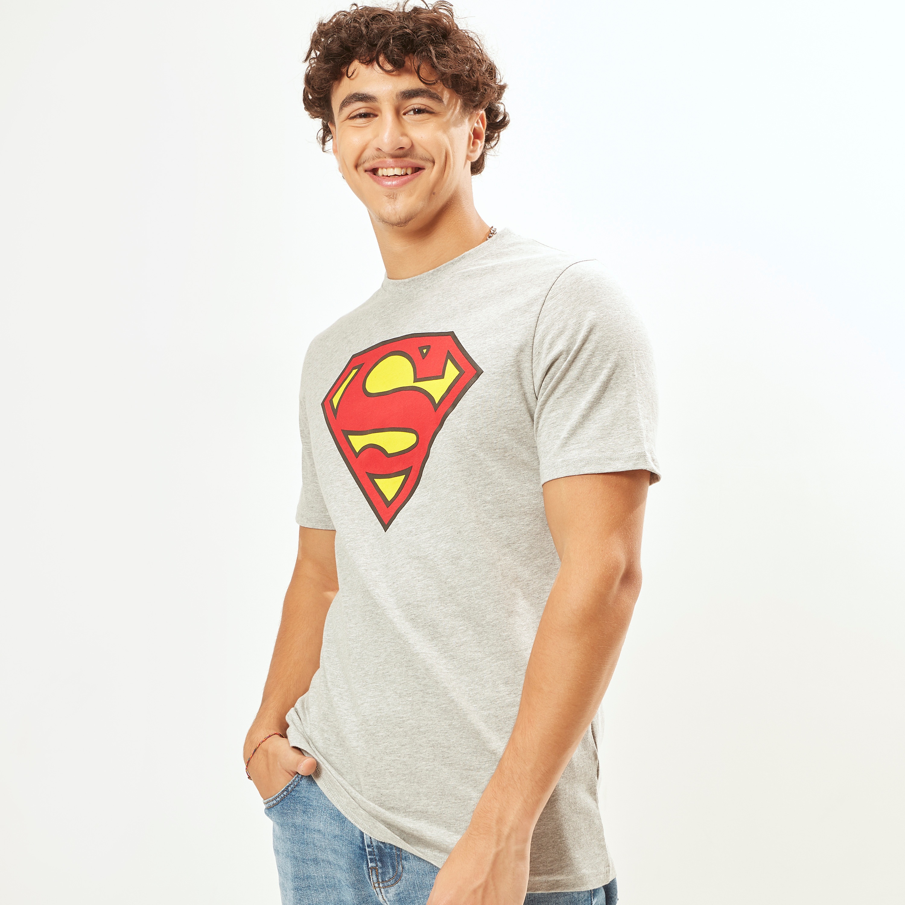 Men's Superman: Logo (Solar Activated) White & Blue Printed Regular T-Shirt