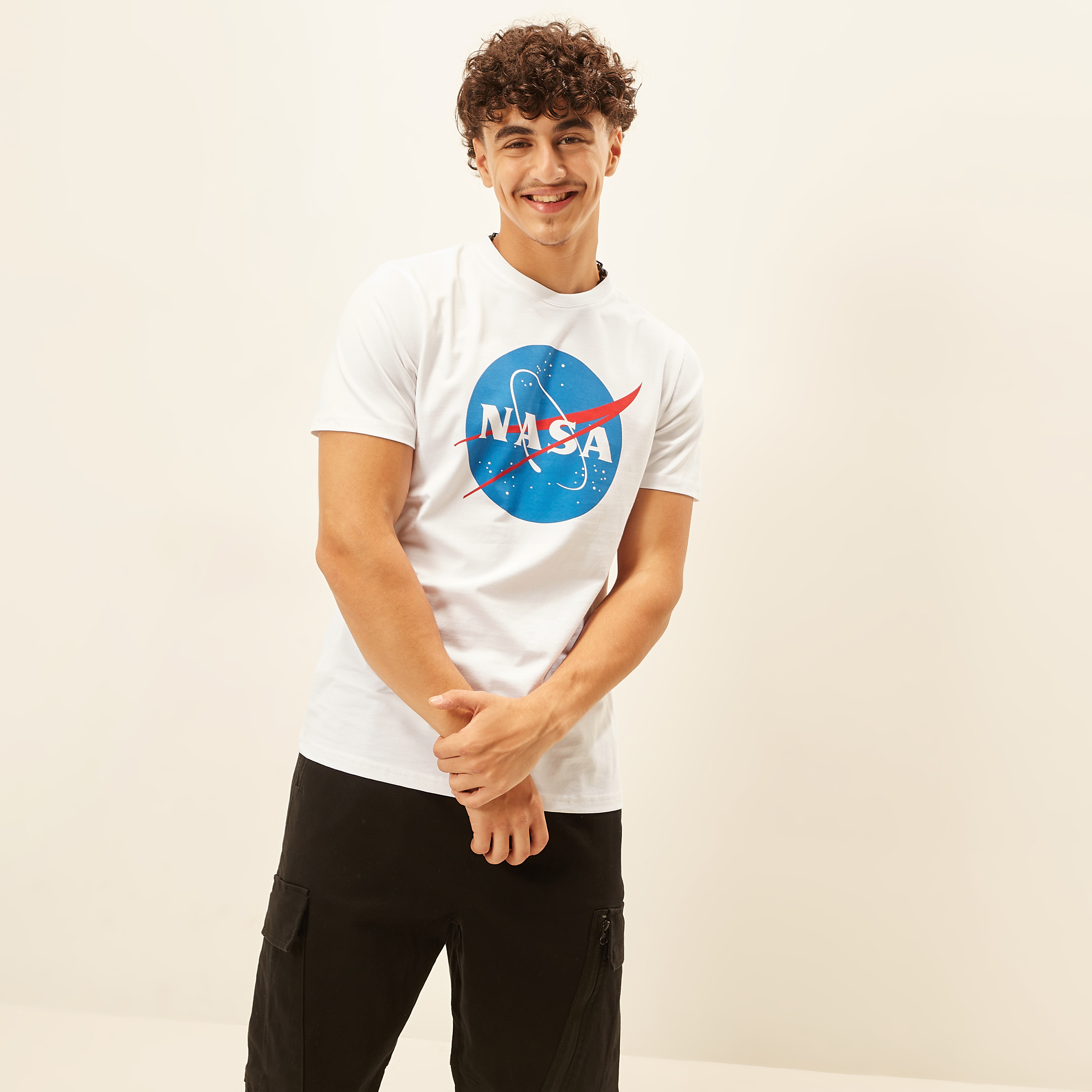 Nasa Print Slim Fit T shirt with Crew Neck and Short Sleeves