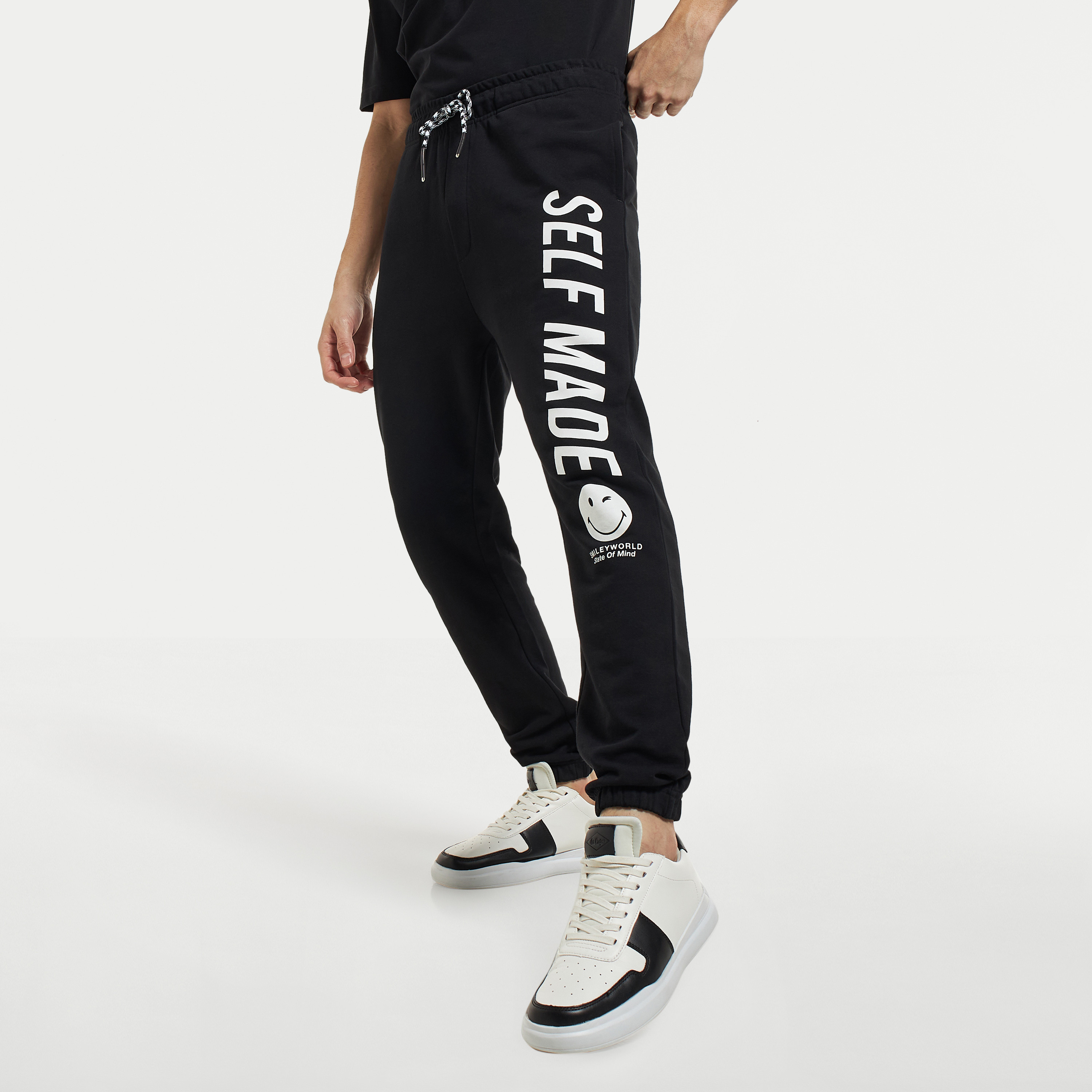 Buy Smiley World Print Joggers with Drawstring Closure and Pockets