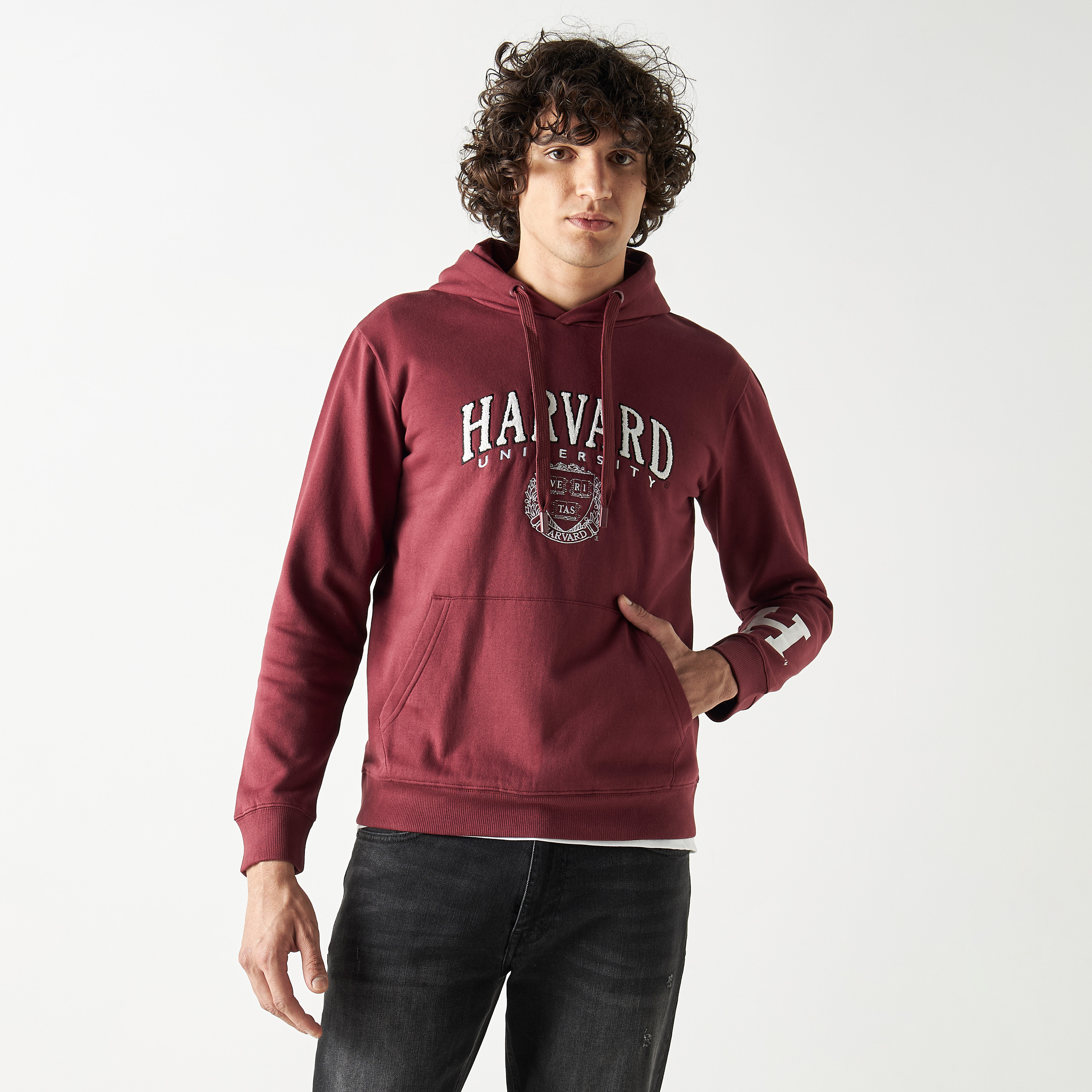 Harvard Applique Detail Hoodie with Kangaroo Pocket