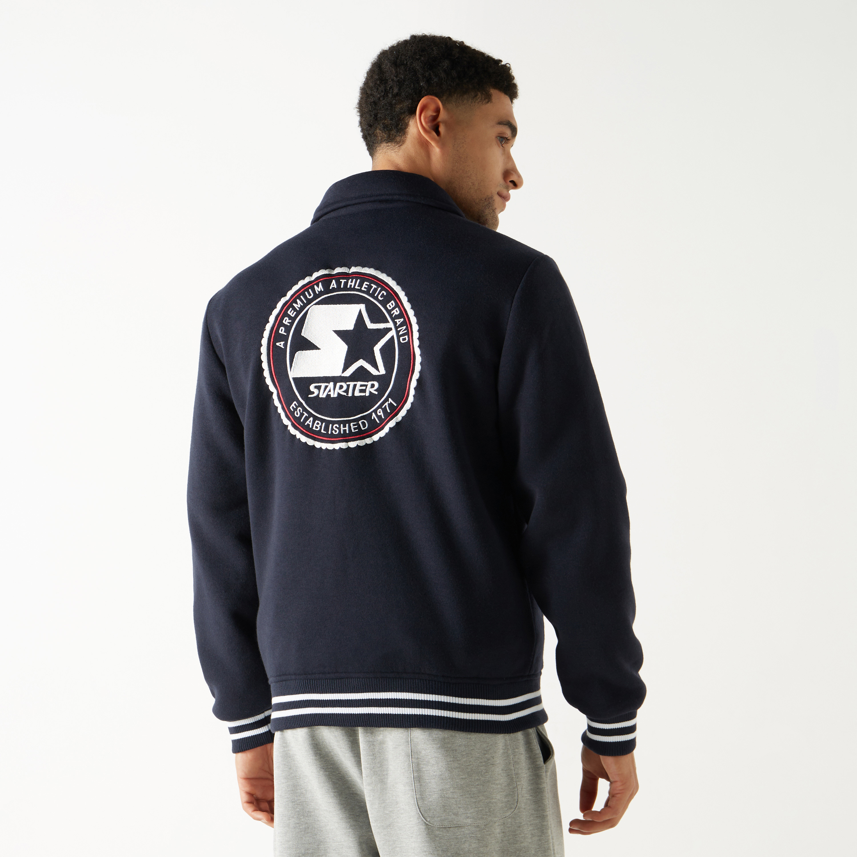 Starter Logo Detail Button Up Varsity Jacket with Long Sleeves-men-clothing-jacketsandblazers-jackets-image-3