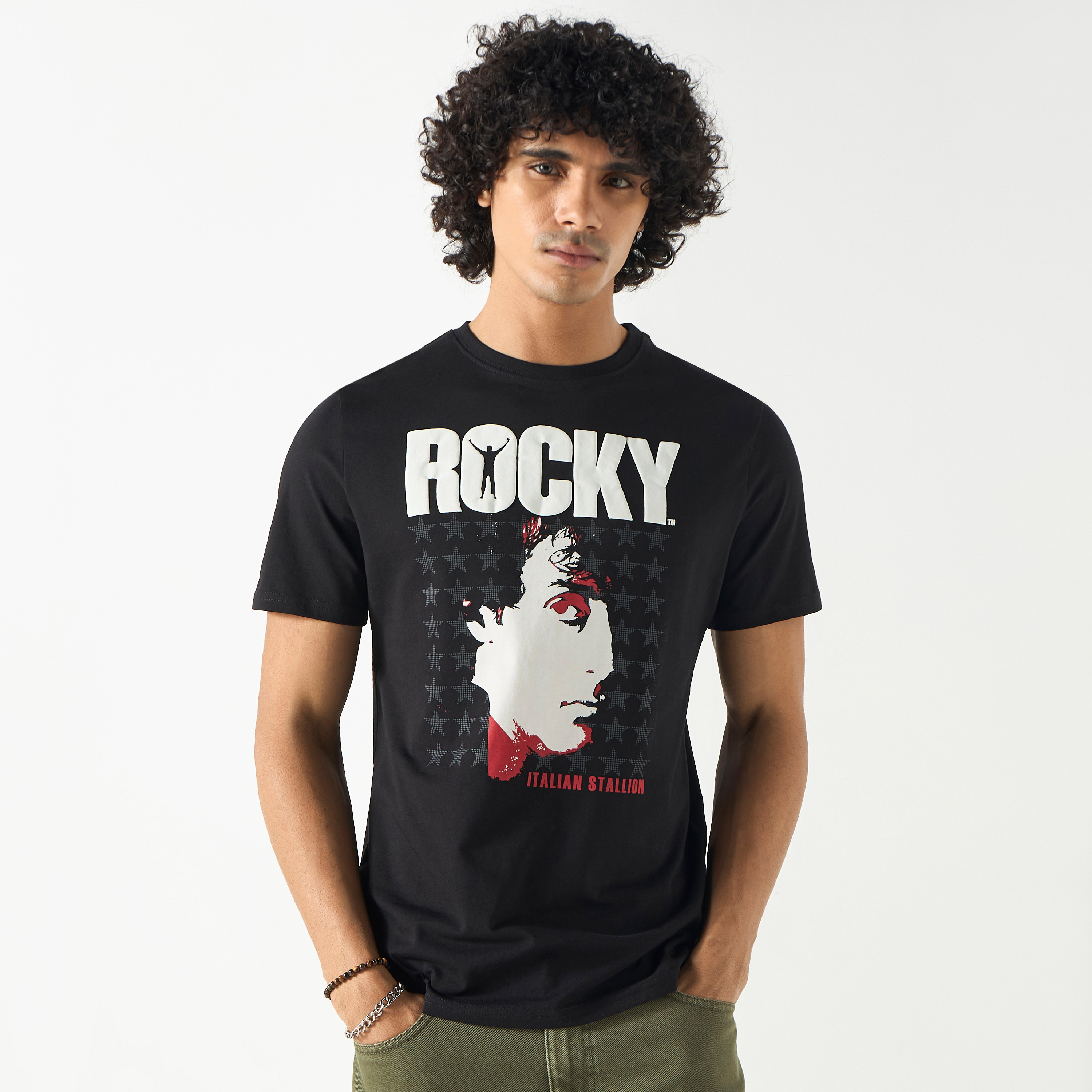 Rocky Graphic Print T-shirt with Crew Neck and Short Sleeves-men-clothing-tshirtsandpolos-tshirts-image-1
