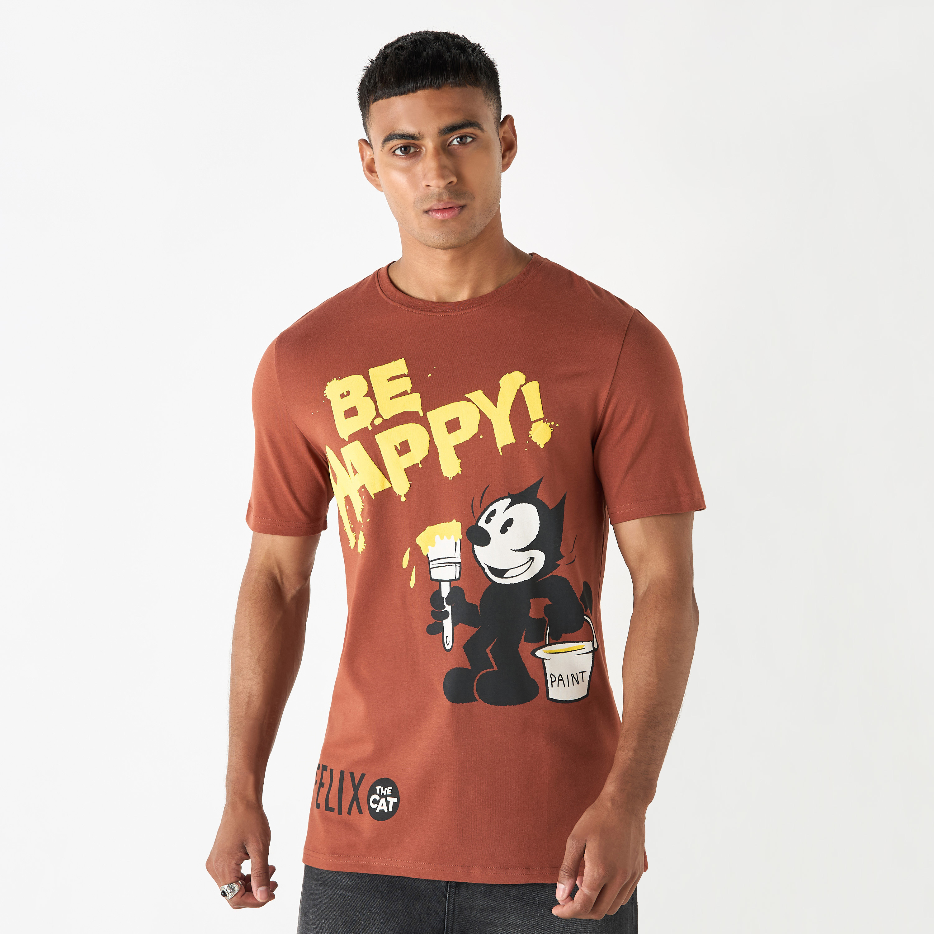 Felix the Cat Print T shirt with Crew Neck and Short Sleeves