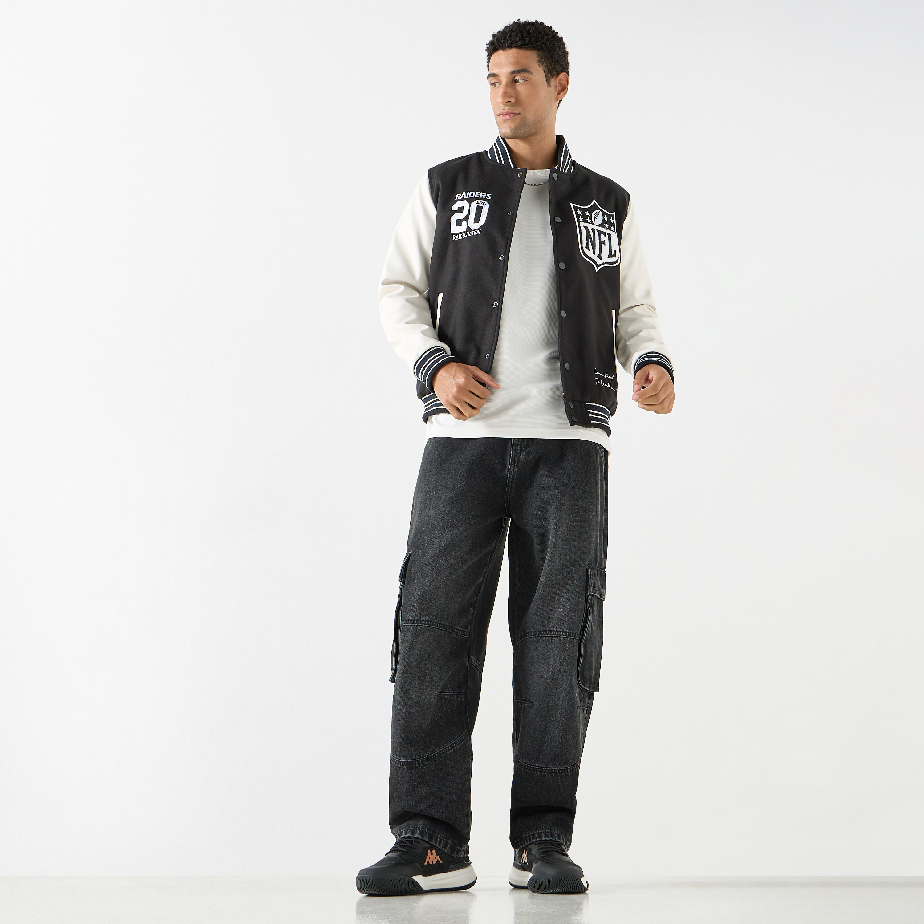 The Las Vegas Raiders Logo Detail Bomber Jacket with Pockets and Long Sleeves-men-clothing-jacketsandblazers-jackets-image-2