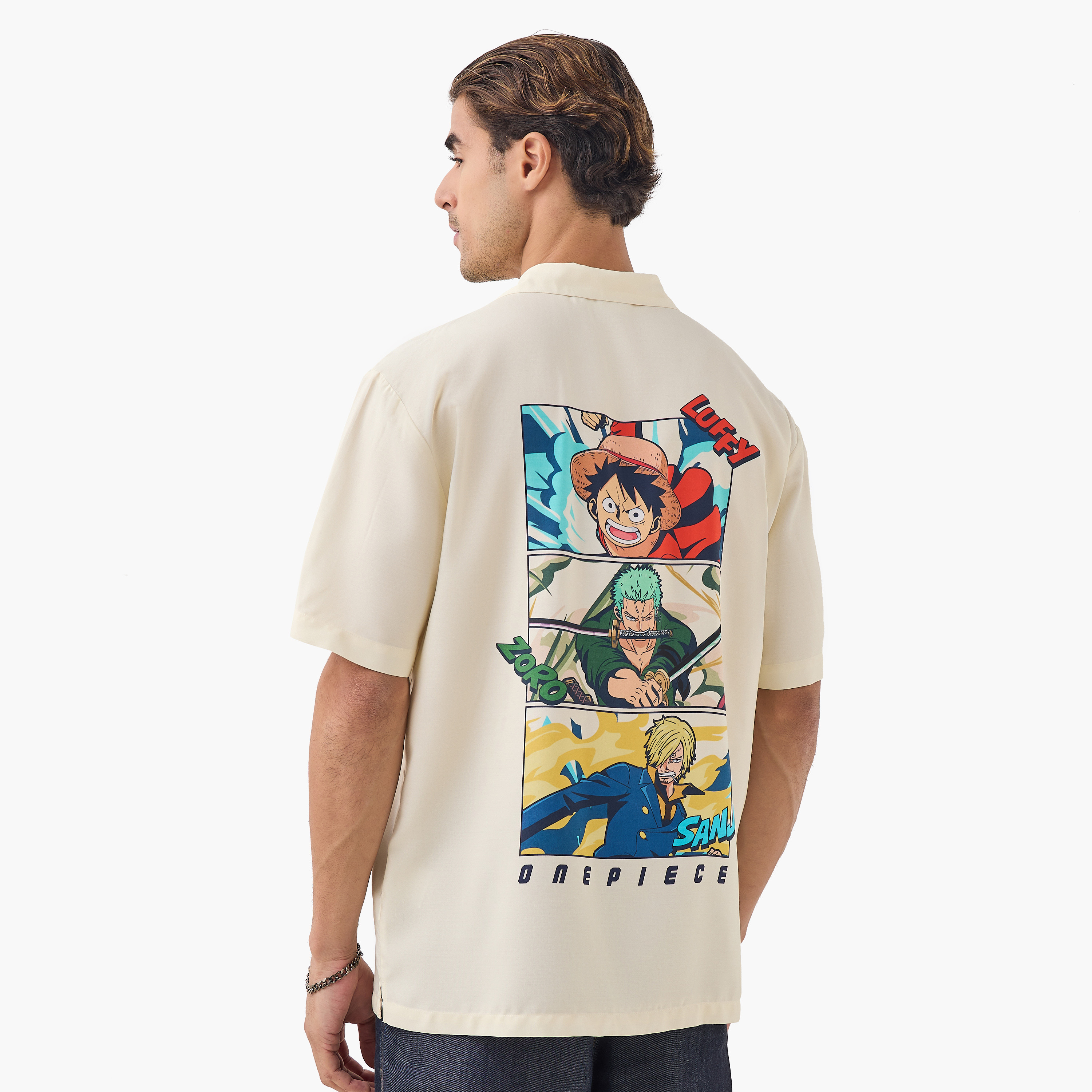 One Piece Print Relaxed Fit Linen Blend Shirt with Camp Collar and Short Sleeves-men-clothing-shirts-image-1
