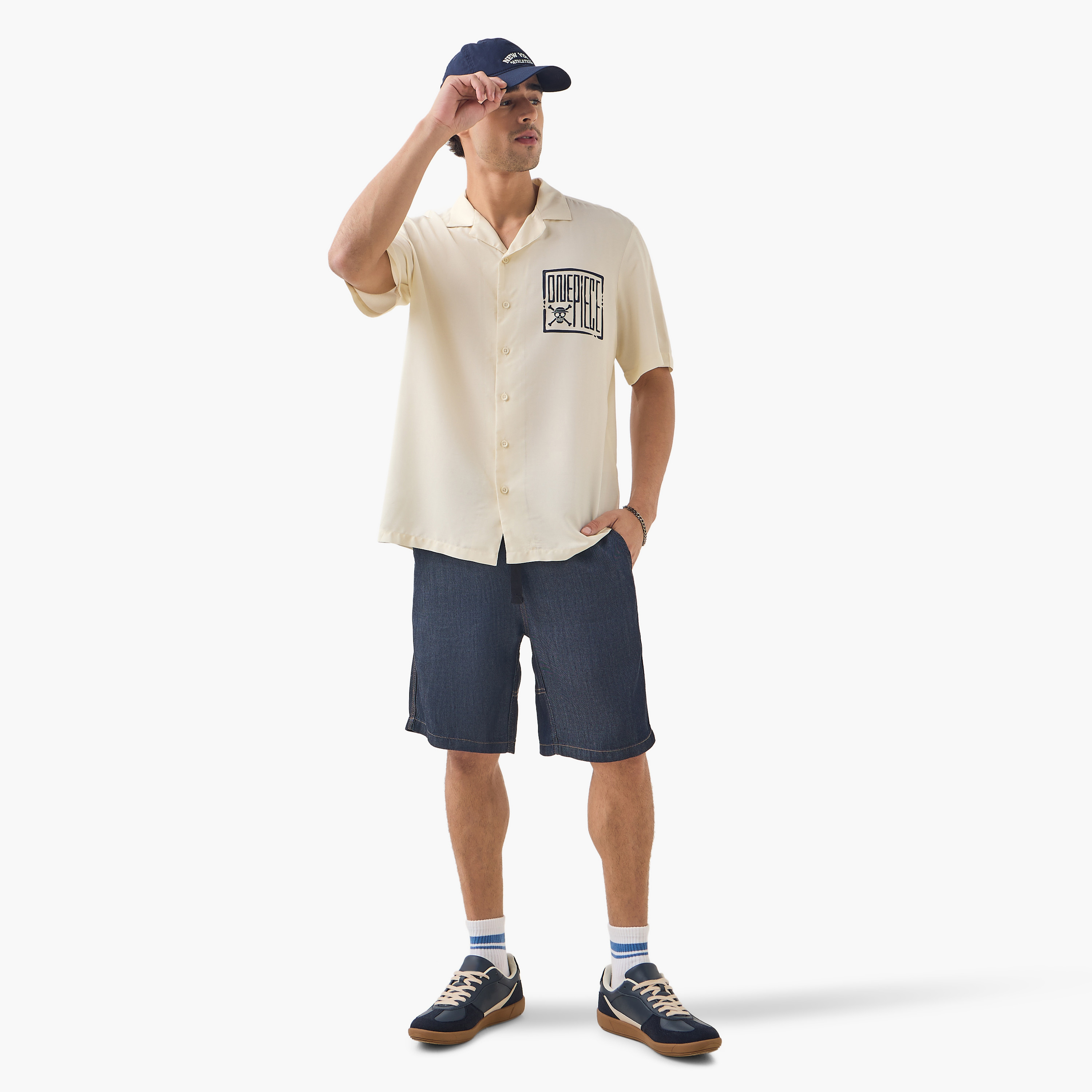 One Piece Print Relaxed Fit Linen Blend Shirt with Camp Collar and Short Sleeves-men-clothing-shirts-image-2