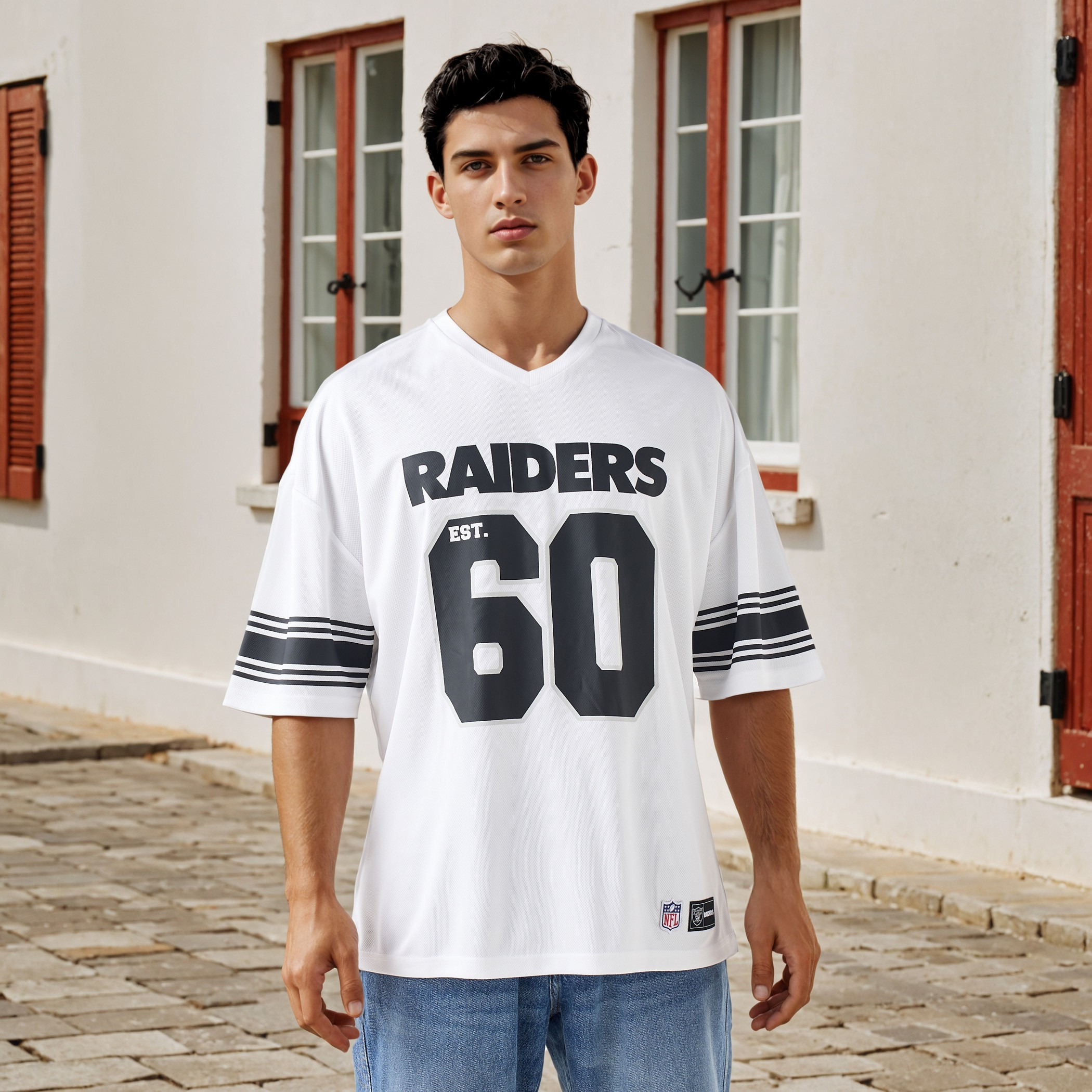 Raiders Print V-neck T-shirt with Short Sleeves-men-clothing-tshirtsandpolos-tshirts-image-1