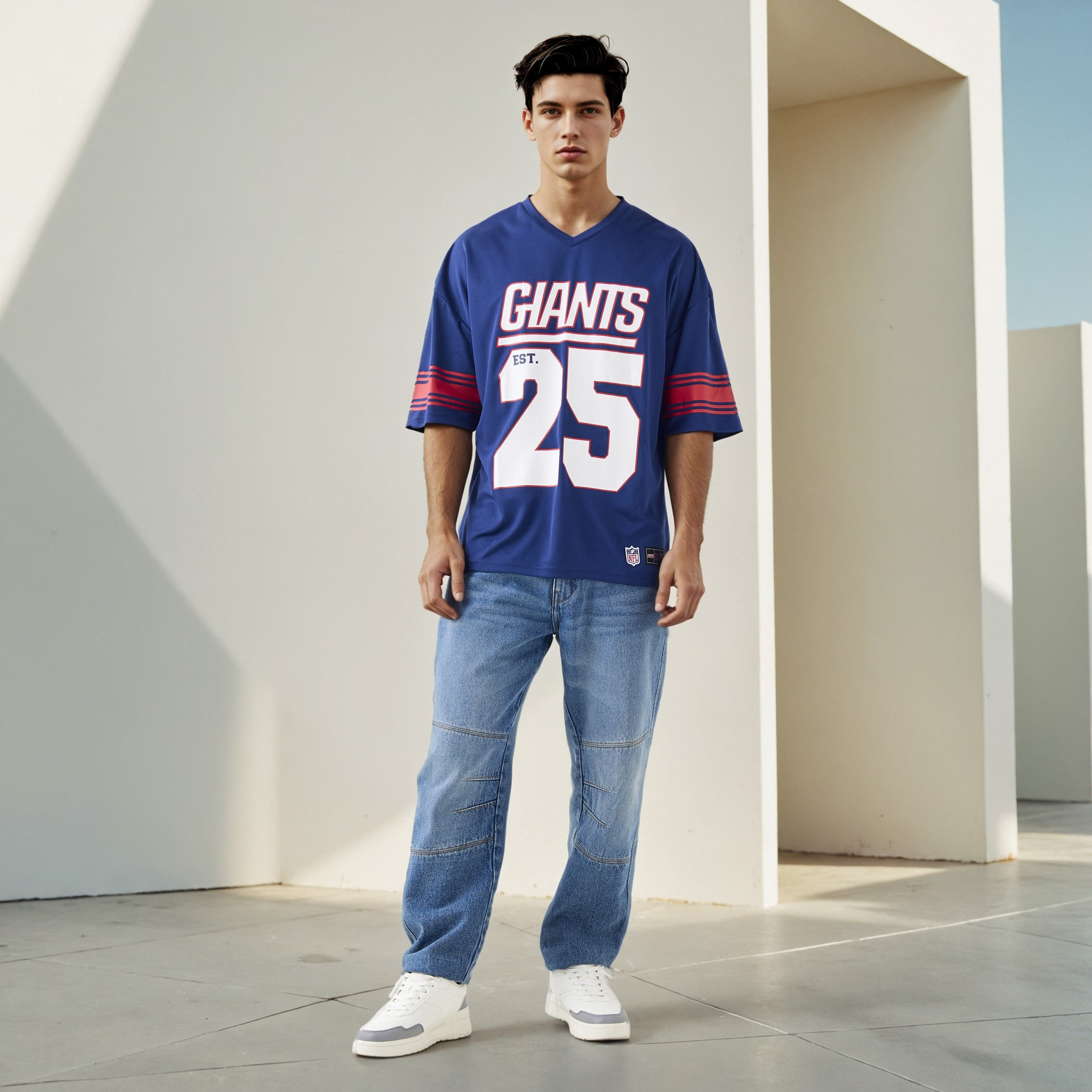 Giants Print V-neck T-shirt with Short Sleeves-men-clothing-tshirtsandpolos-tshirts-image-2