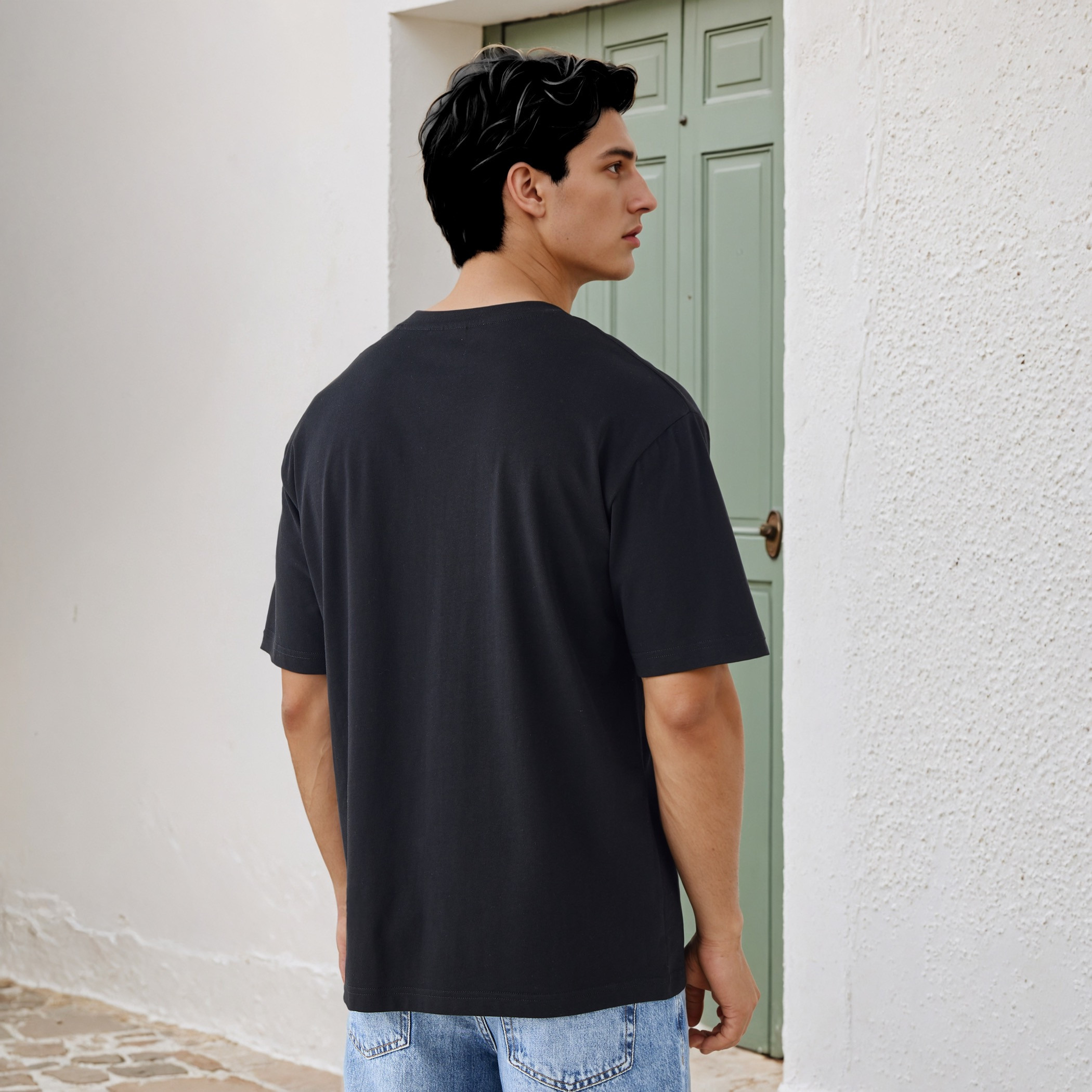 تيشيرت بقصة مريحة وياقة ضيقة وأكمام قصيرة بطبعات للرجال-men-clothing-tshirtsandpolos-tshirts-image-3