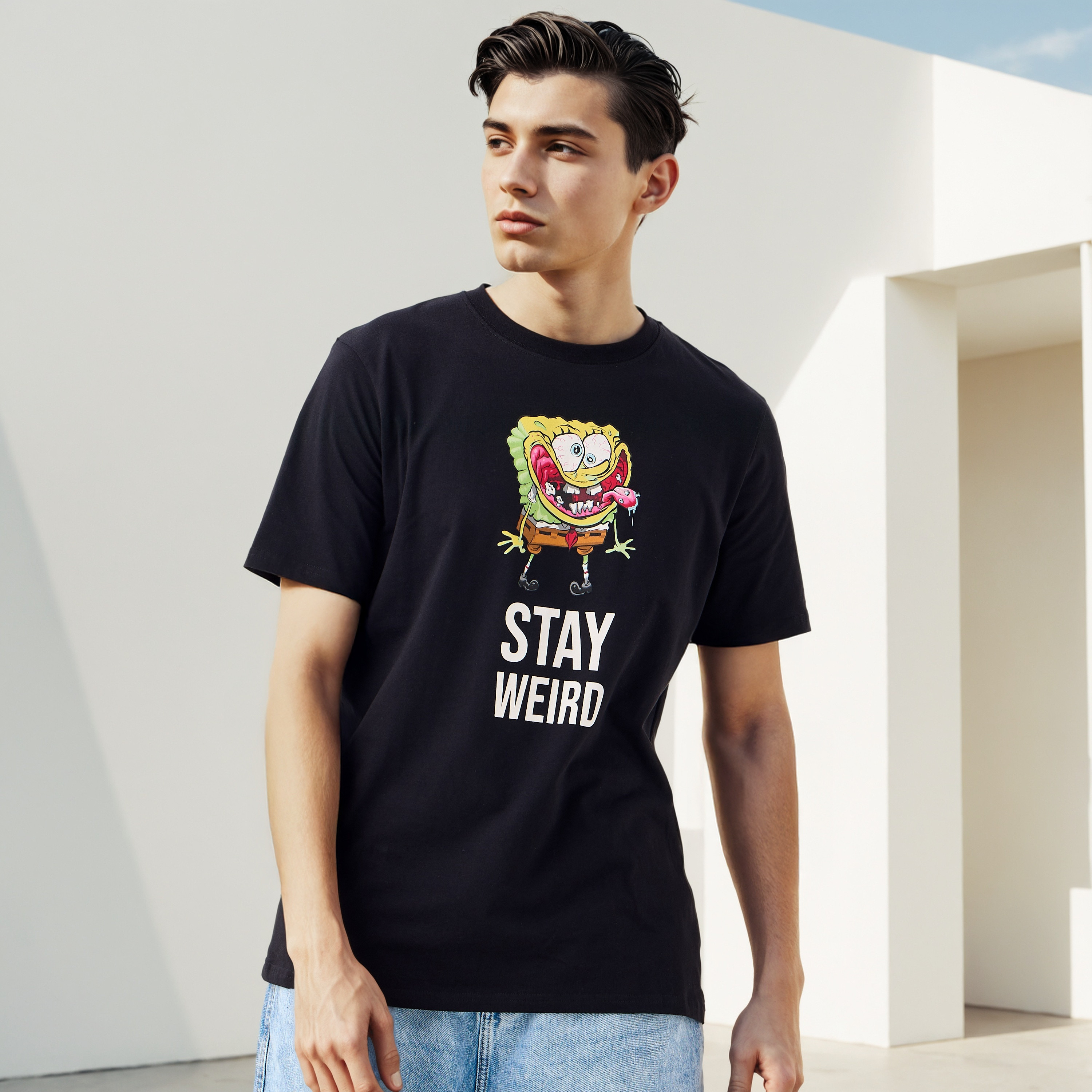 تيشيرت بقصّة عادية وطبعات سبونج بوب-men-clothing-tshirtsandpolos-tshirts-image-1