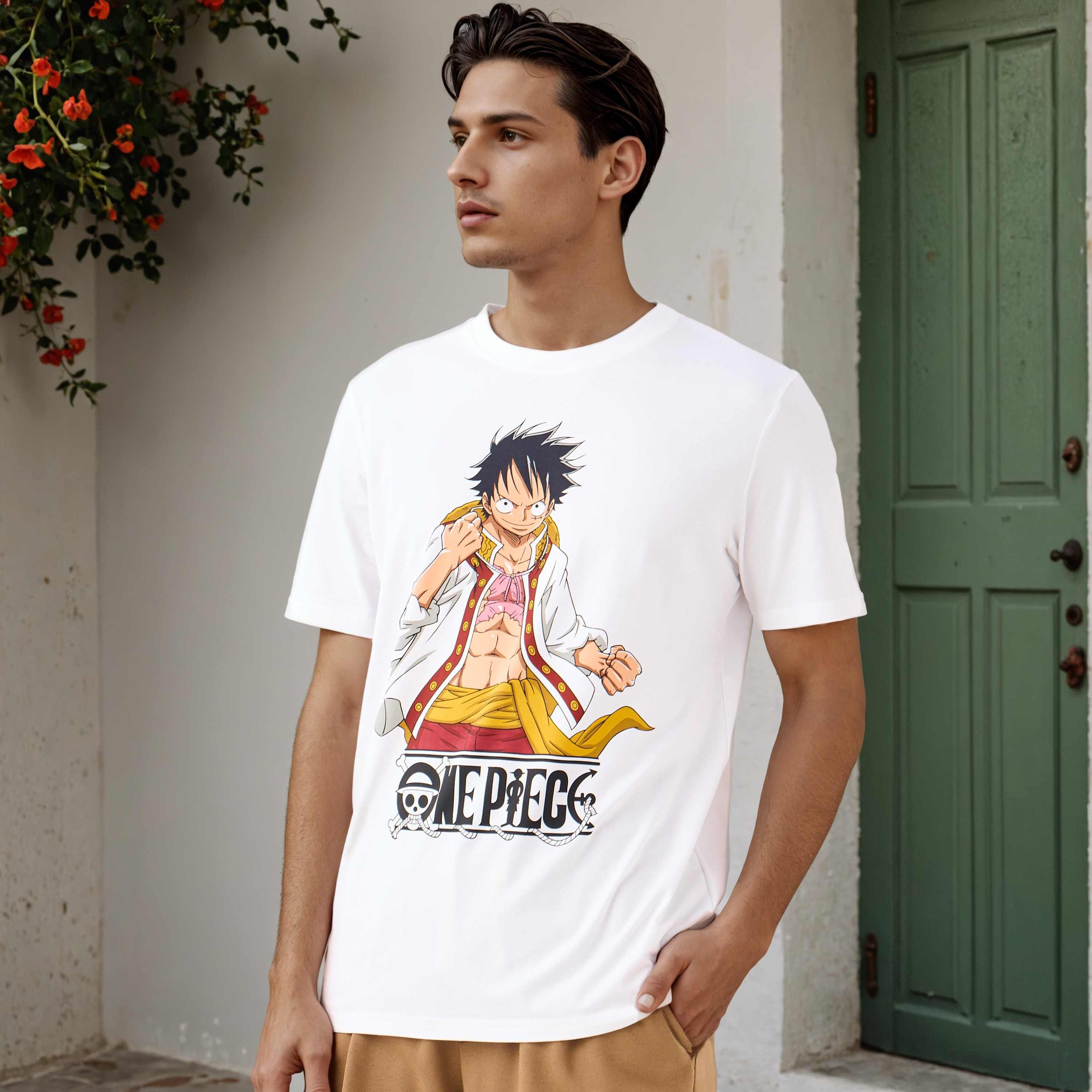تيشيرت بقصّة عادية وطبعات ون بيس-men-clothing-tshirtsandpolos-tshirts-image-1