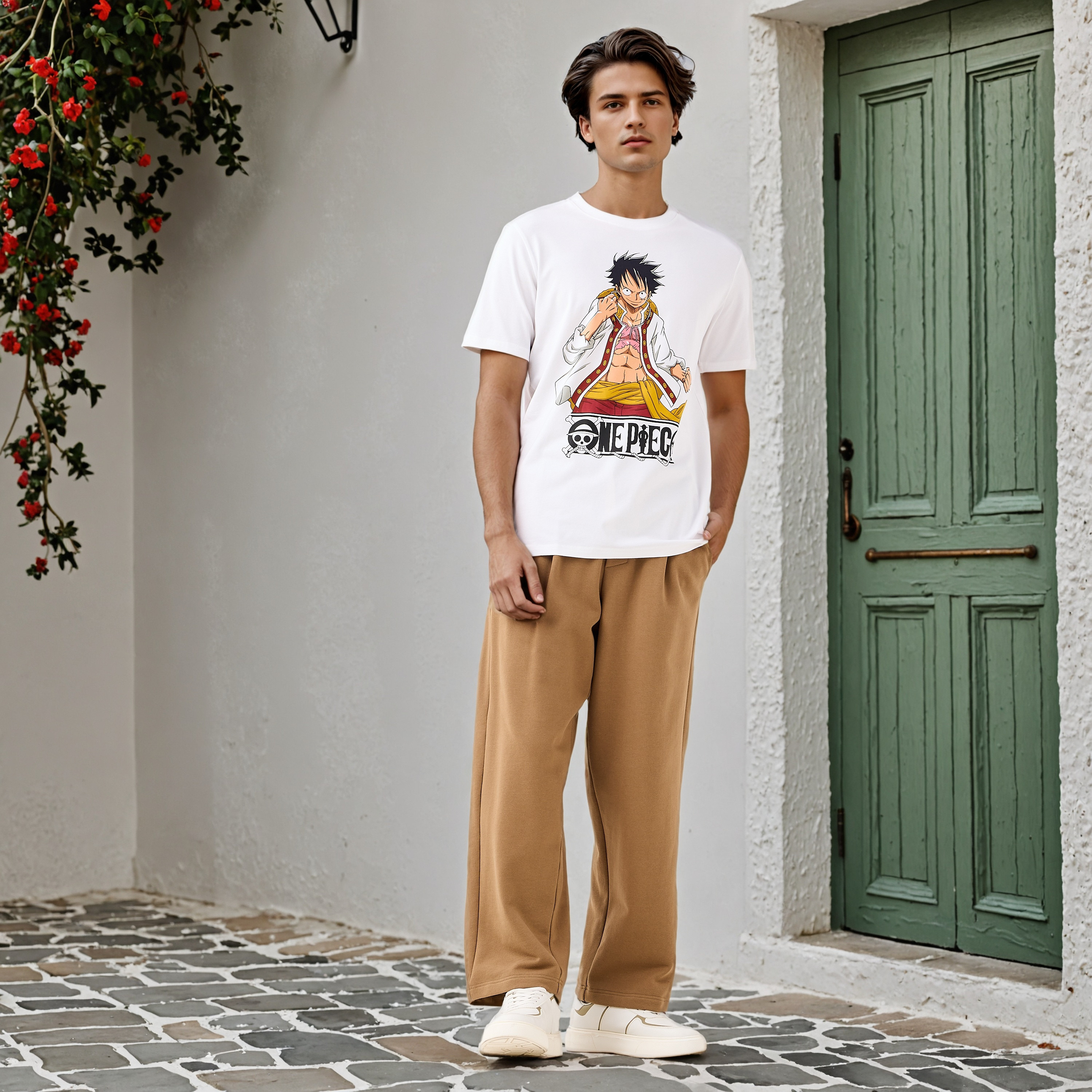 تيشيرت بقصّة عادية وطبعات ون بيس-men-clothing-tshirtsandpolos-tshirts-image-2
