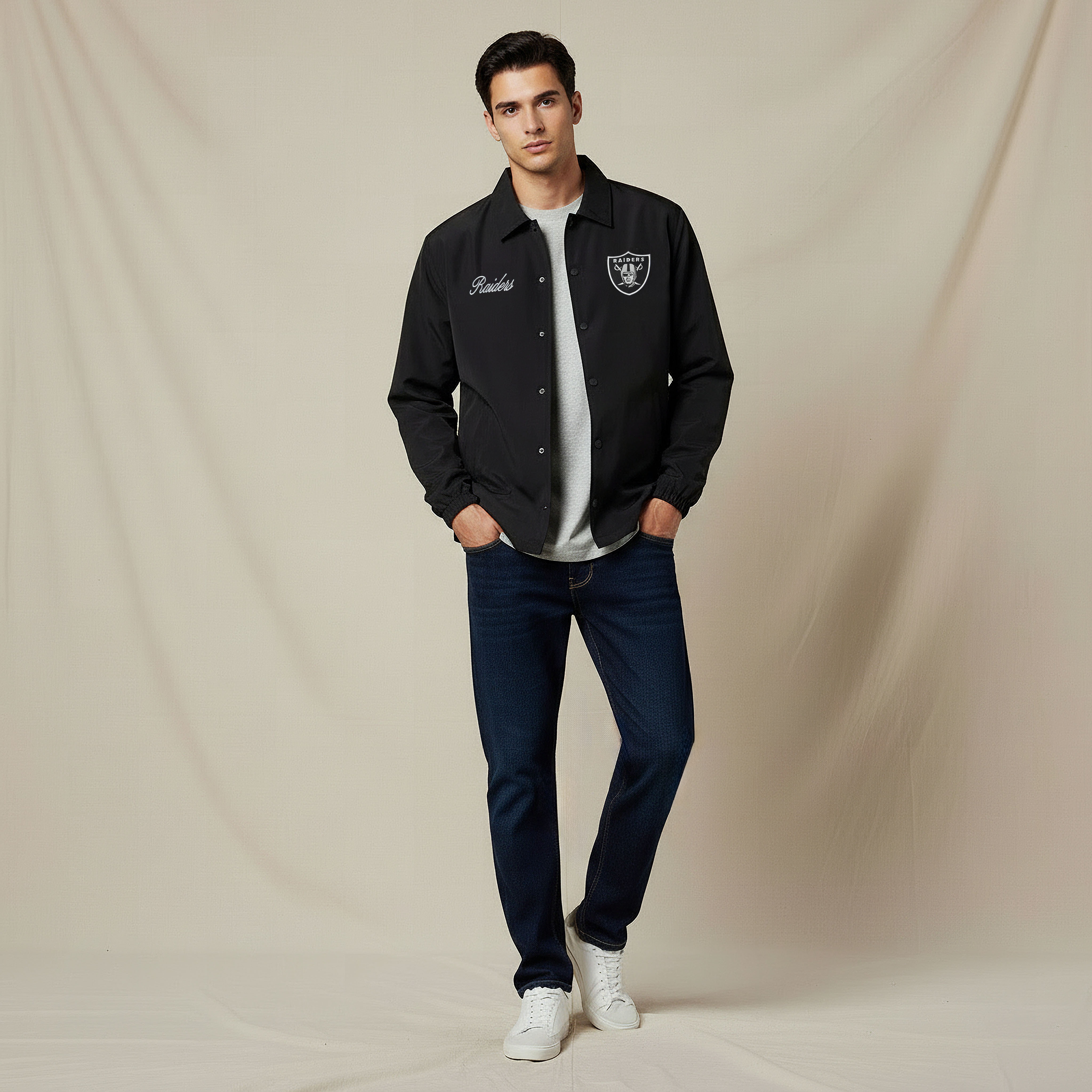 Men Relaxed Fit Raiders Logo Embroidered Coach Jacket-men-clothing-jacketsandblazers-jackets-image-2
