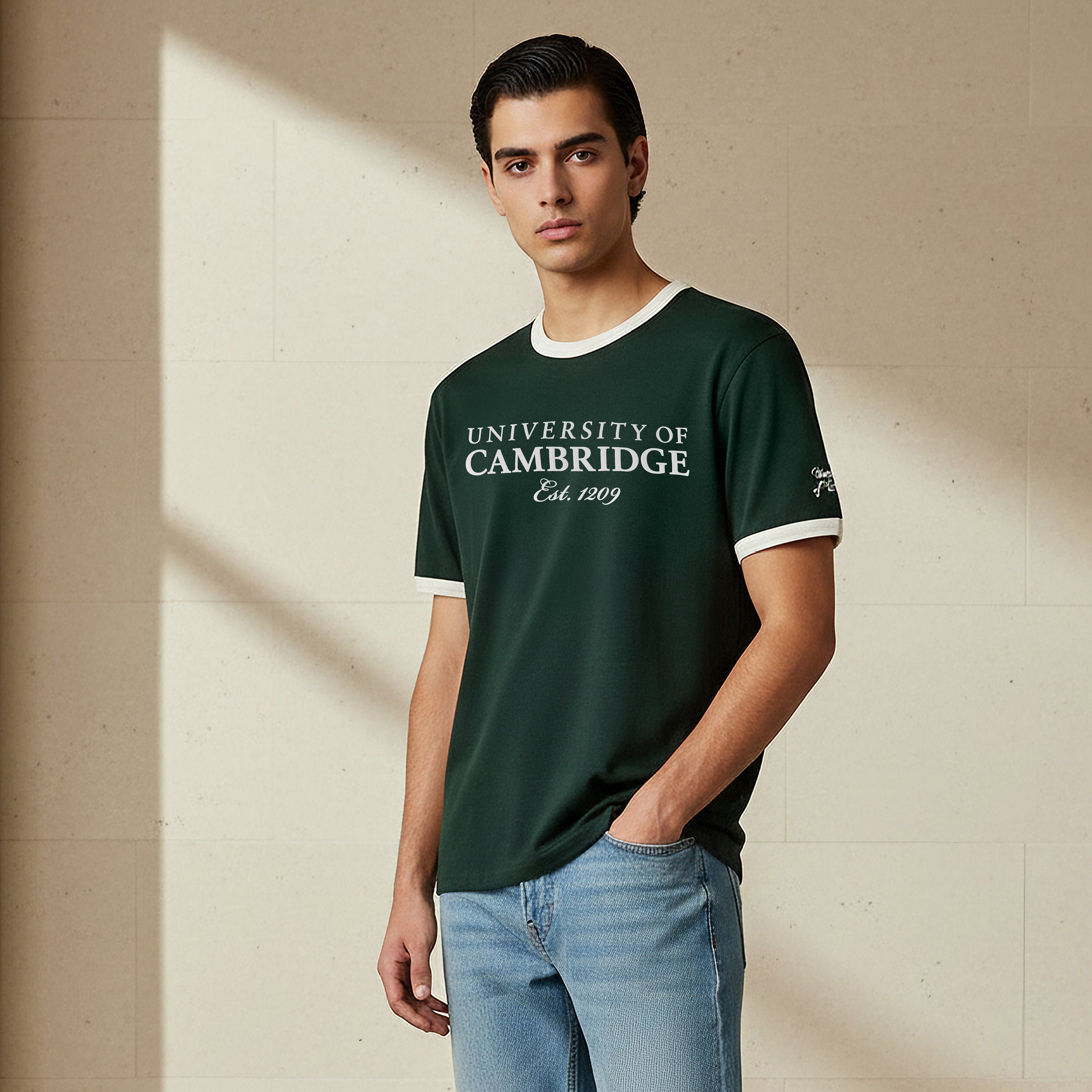Cambridge University Men Relaxed Fit Crew Neck Short Sleeves Ringer T-shirt-men-clothing-tshirtsandpolos-tshirts-image-1