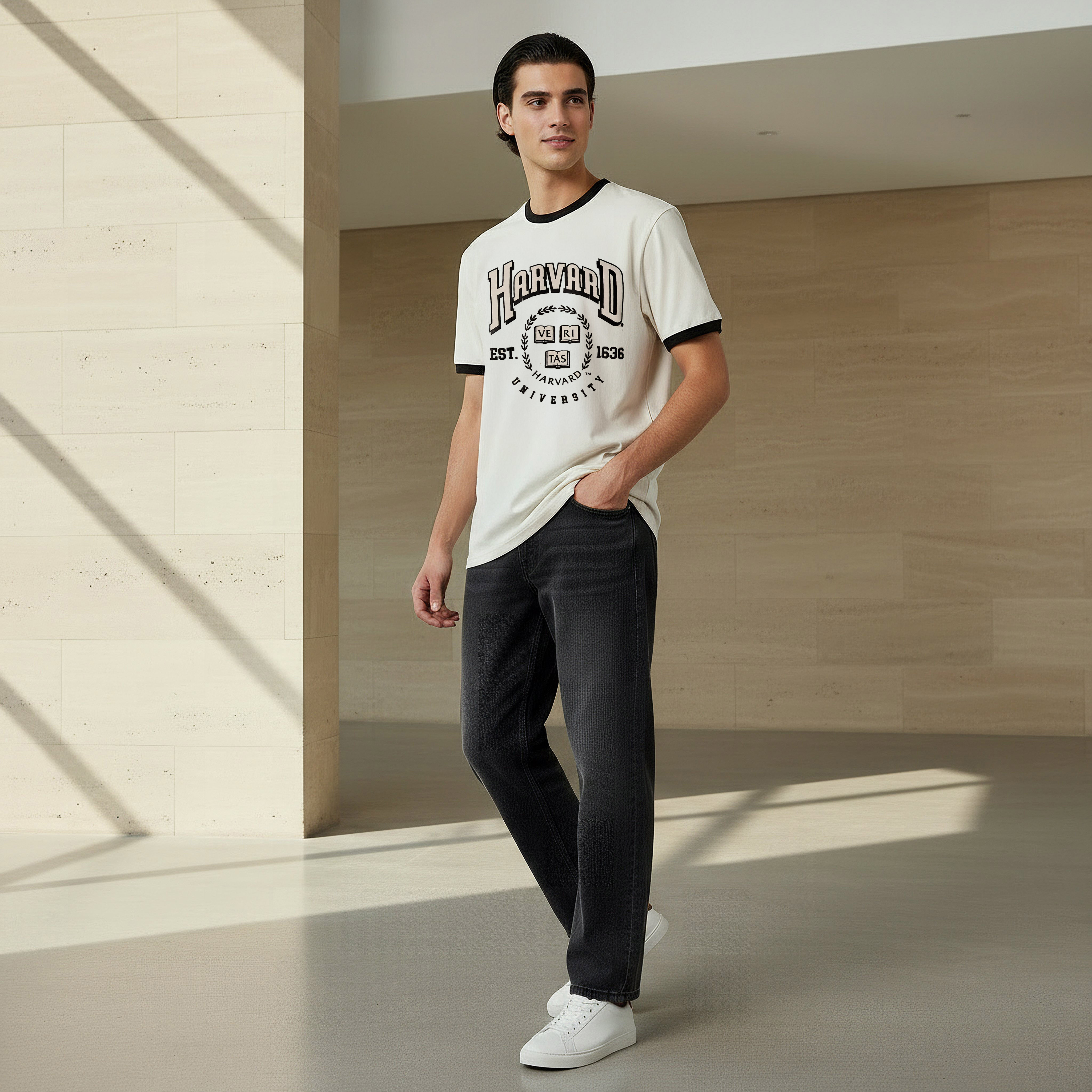 Harvard University Men Relaxed Fit Crew Neck Short Sleeves Ringer T-shirt-men-clothing-tshirtsandpolos-tshirts-image-2