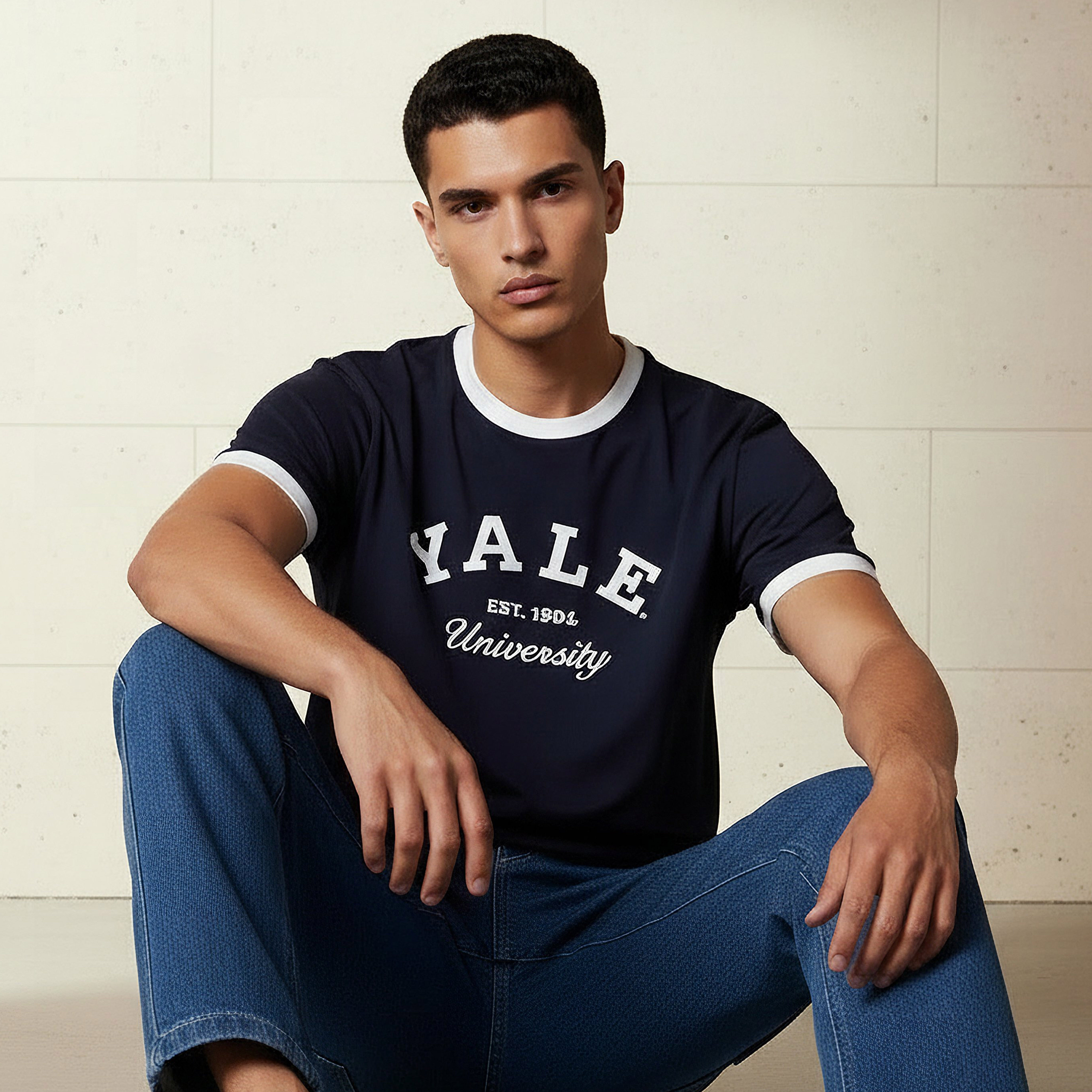 Yale University Men Relaxed Fit Crew Neck Short Sleeves Ringer T-shirt-men-clothing-tshirtsandpolos-tshirts-image-1