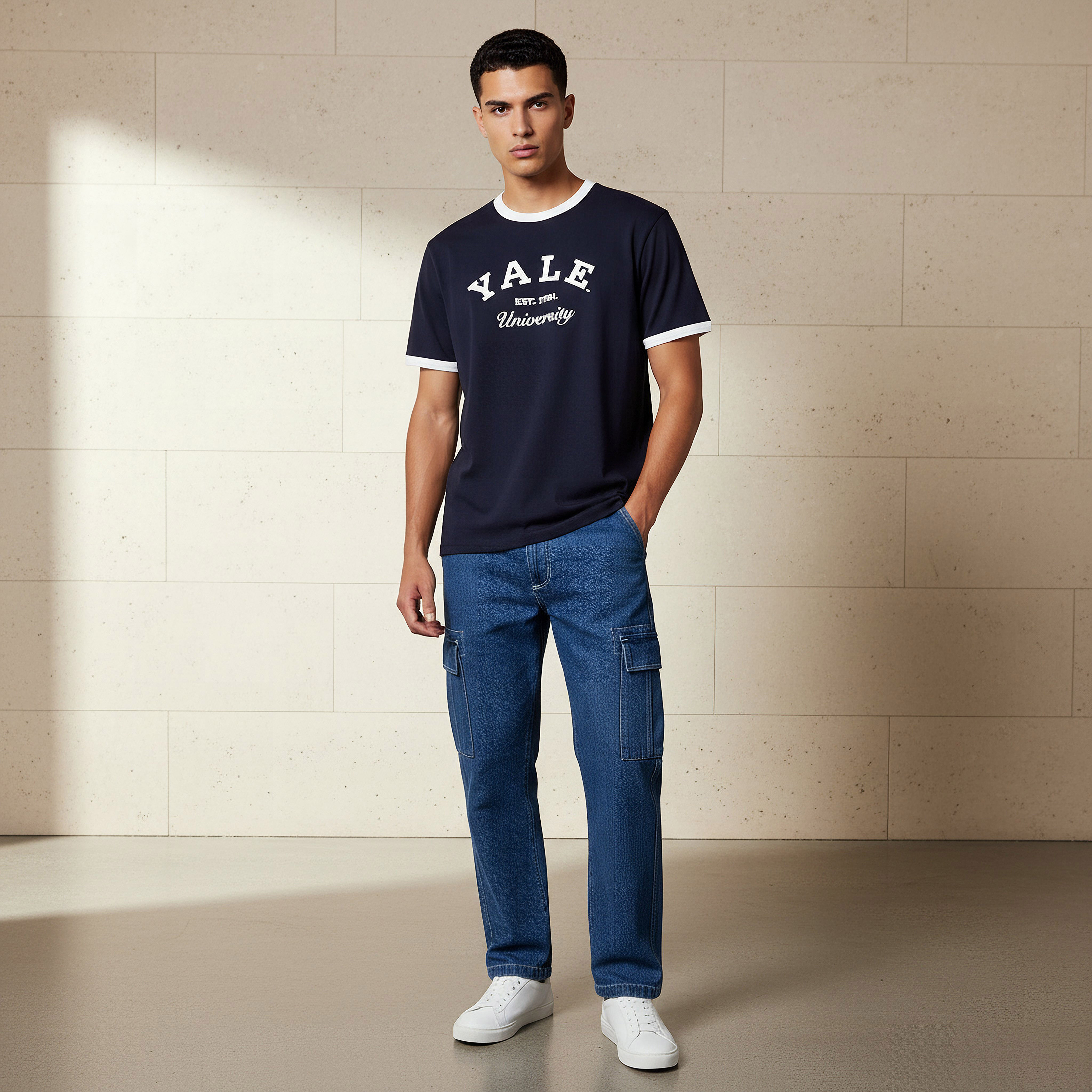 Yale University Men Relaxed Fit Crew Neck Short Sleeves Ringer T-shirt-men-clothing-tshirtsandpolos-tshirts-image-2