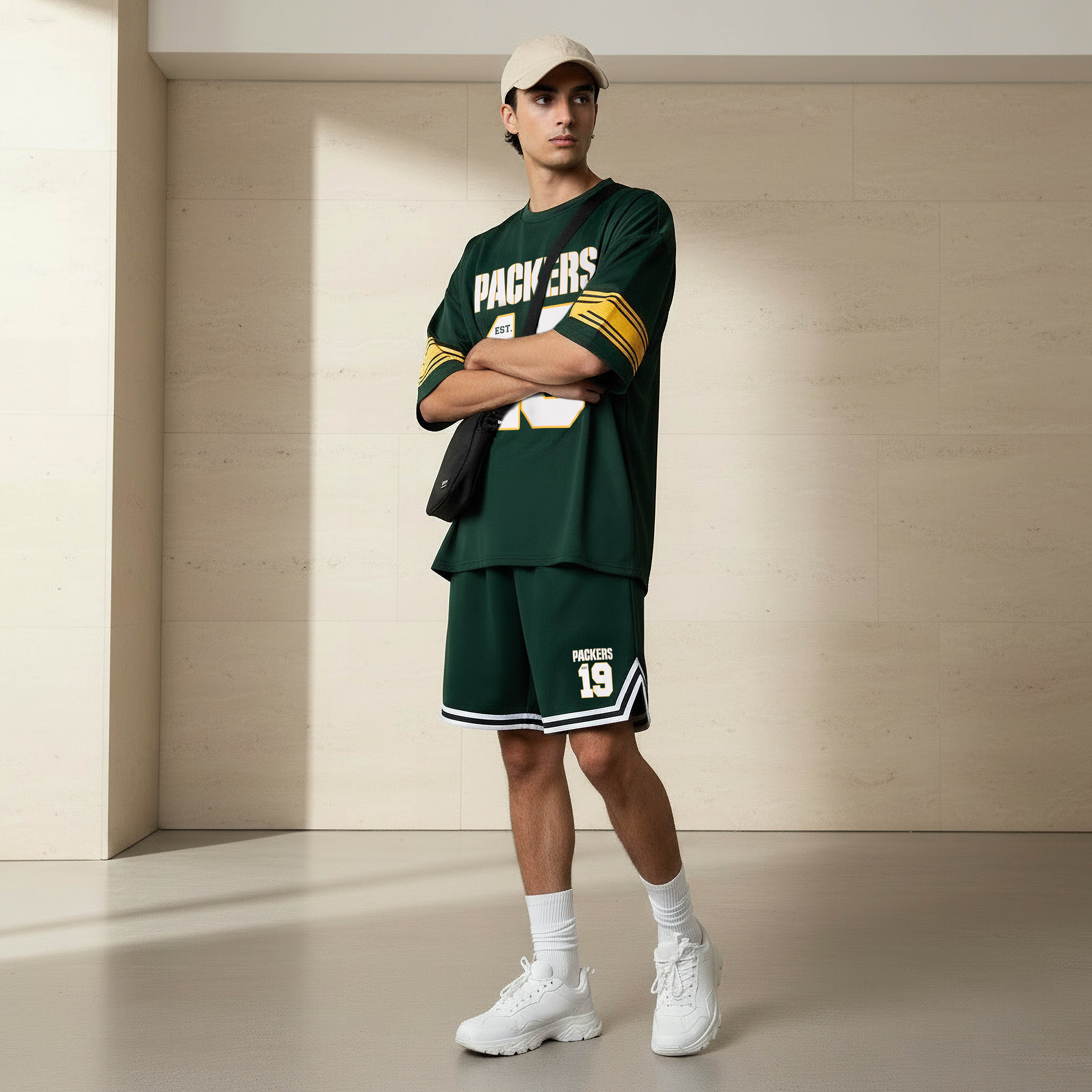 Men Relaxed Fit Round Neck Short Sleeves Green Bay Packers Print T-shirt-men-clothing-coordsets-image-3