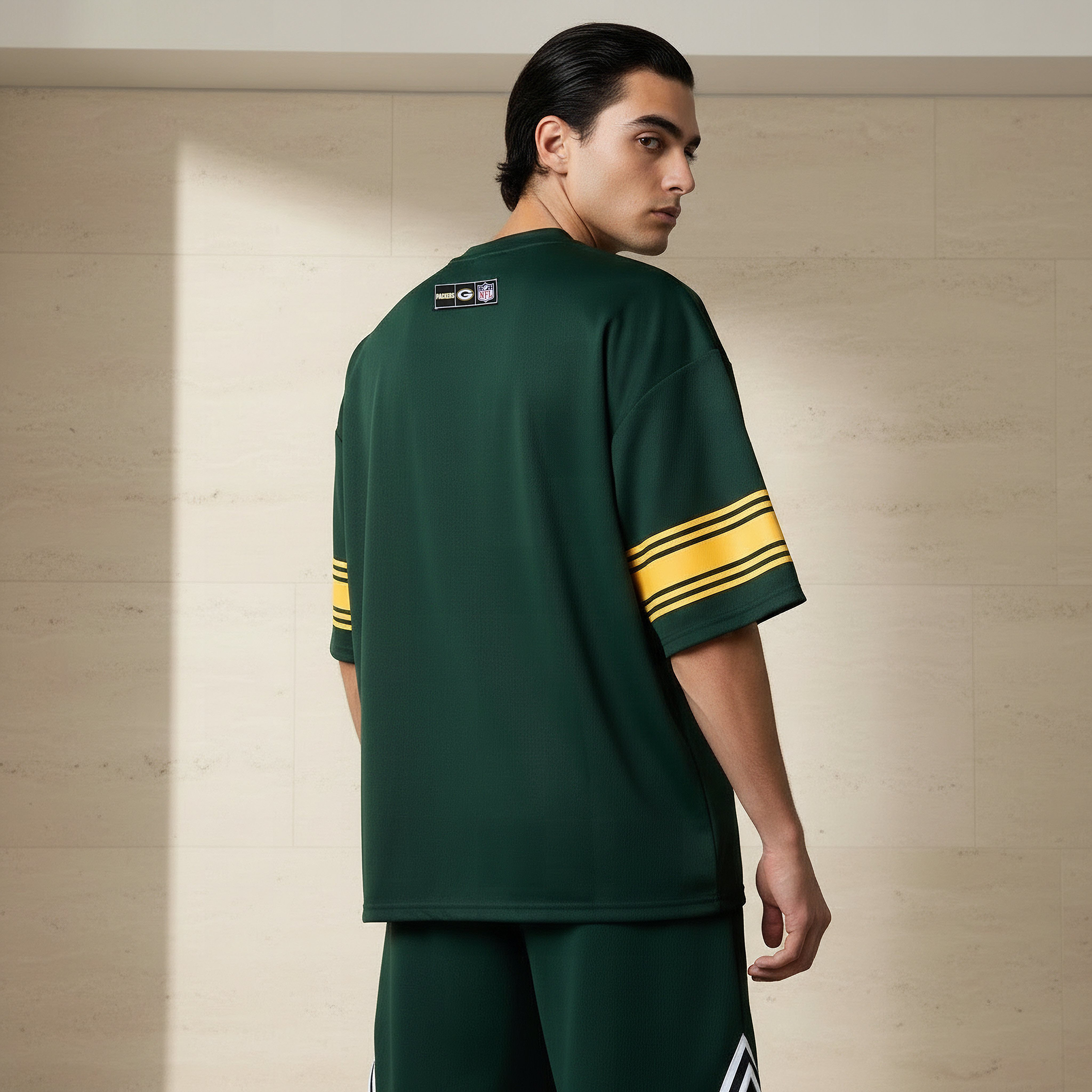 Men Relaxed Fit Round Neck Short Sleeves Green Bay Packers Print T-shirt-men-clothing-coordsets-image-4