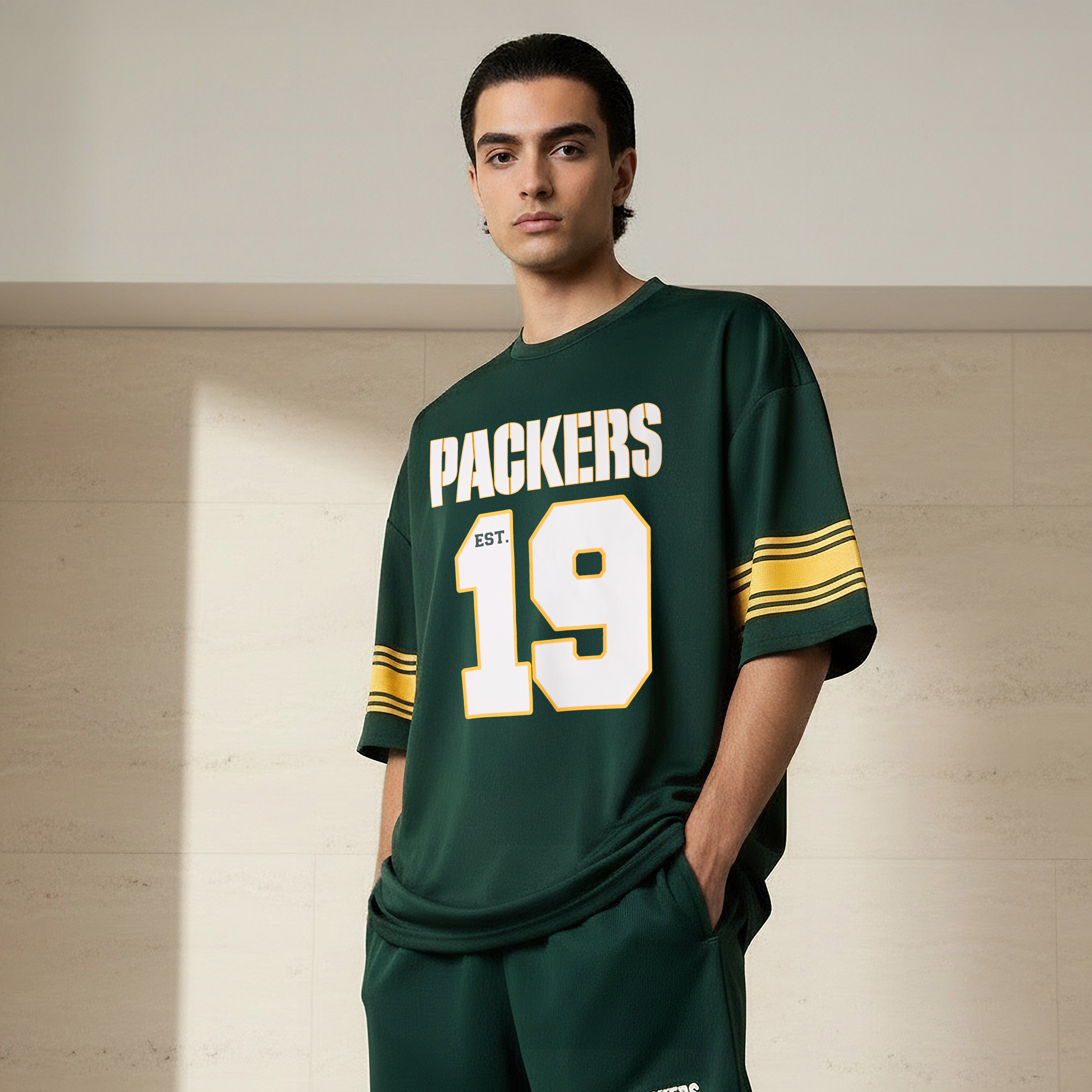 Men Relaxed Fit Round Neck Short Sleeves Green Bay Packers Print T-shirt-men-clothing-coordsets-image-6