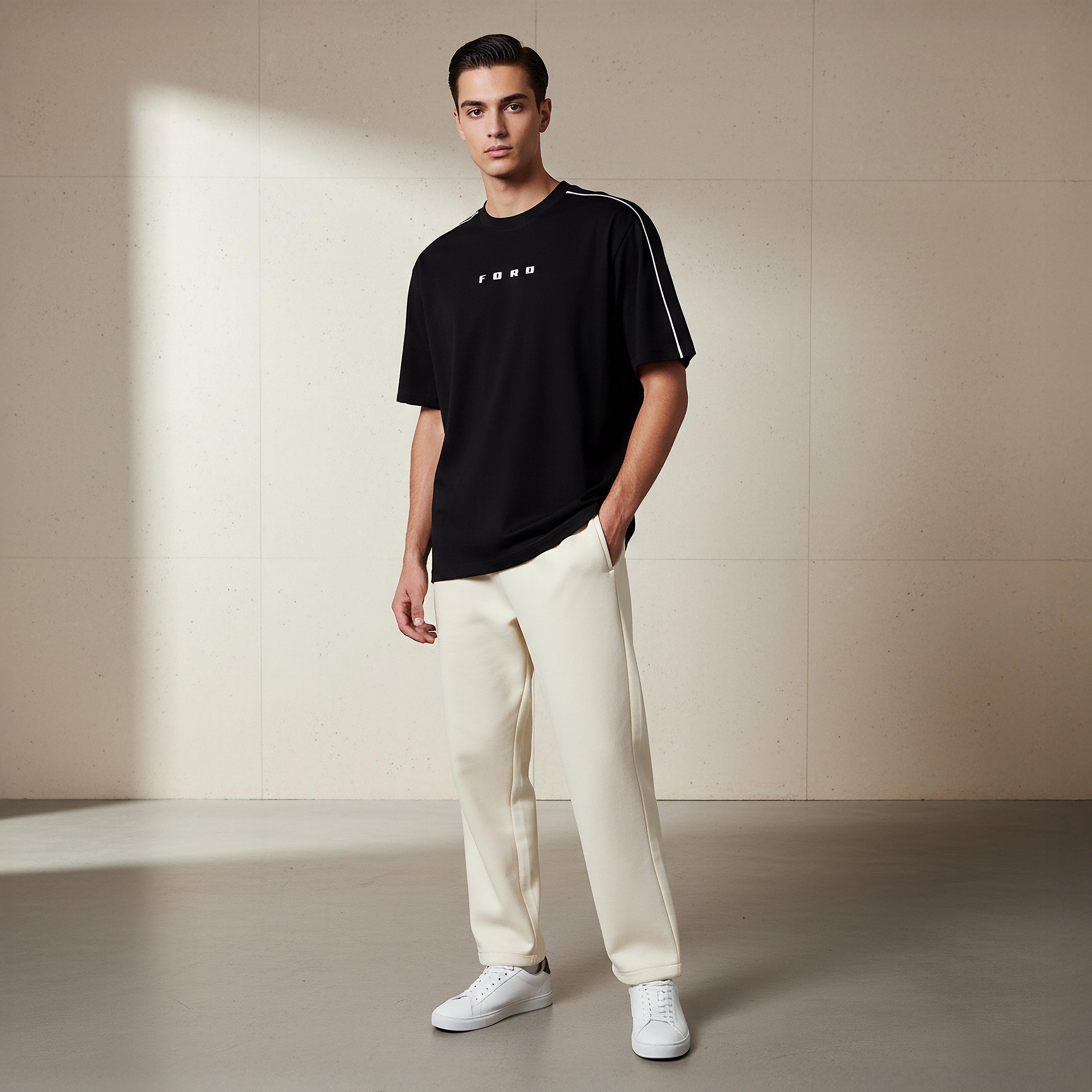 تيشيرت بقصة عادية وياقة ضيقة وأكمام قصيرة وطبعات للرجال-men-clothing-tshirtsandpolos-tshirts-image-2
