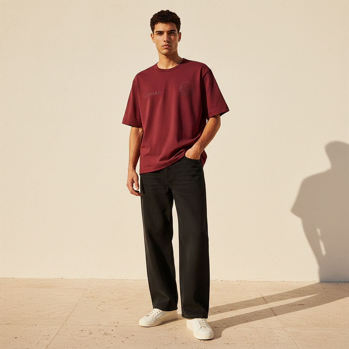 تيشيرت هارفارد بياقة ضيقة وأكمام قصيرة وقصة عادية-men-clothing-tshirtsandpolos-tshirts-image-3