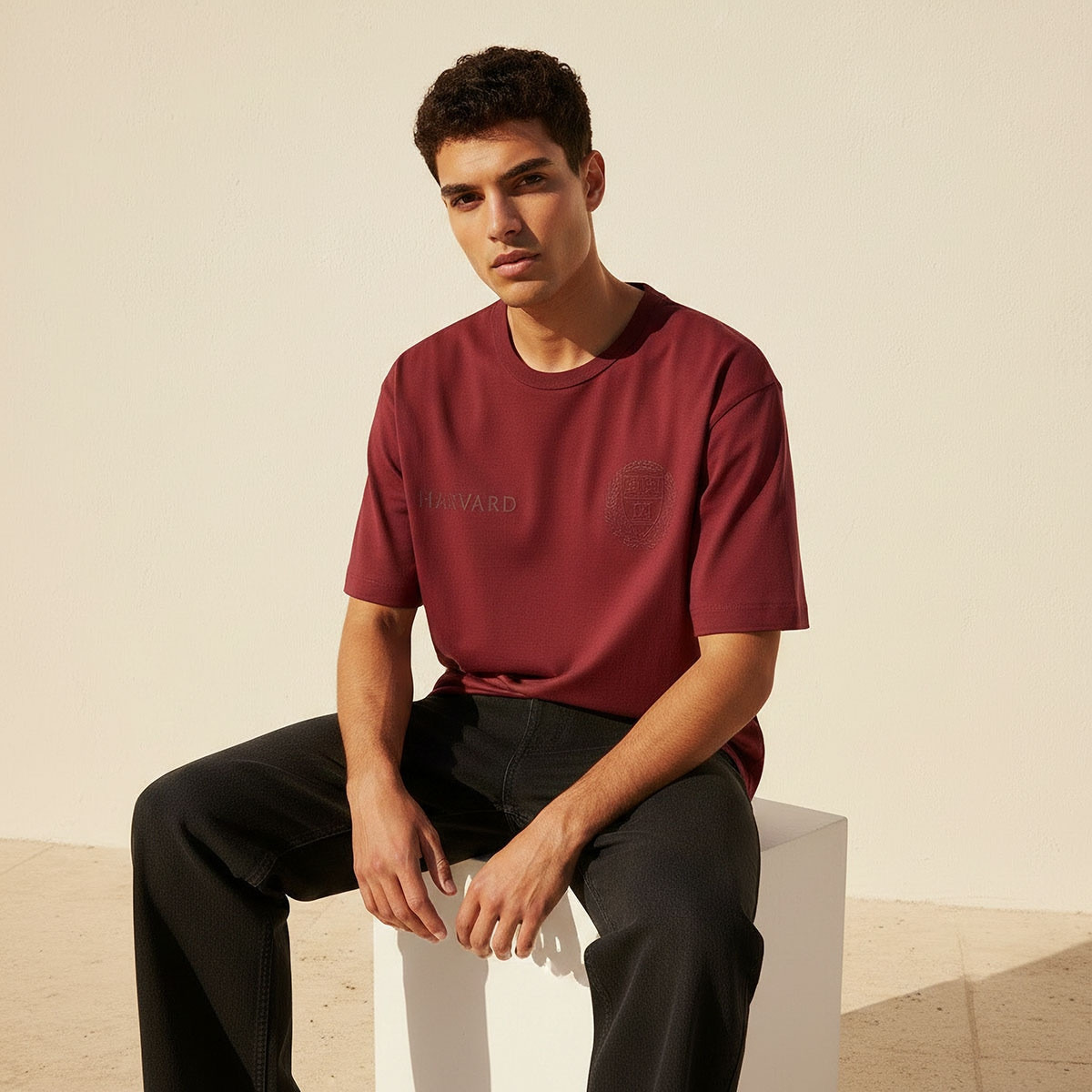 تيشيرت هارفارد بياقة ضيقة وأكمام قصيرة وقصة عادية-men-clothing-tshirtsandpolos-tshirts-image-5