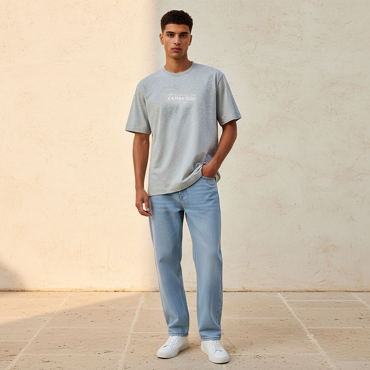 تيشيرت جامعة كامبريدج بياقة ضيقة وأكمام قصيرة وقصة عادية-men-clothing-tshirtsandpolos-tshirts-image-3