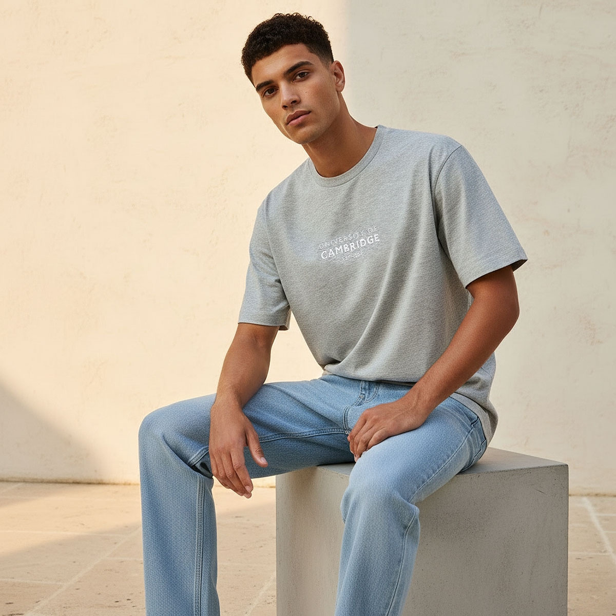 تيشيرت جامعة كامبريدج بياقة ضيقة وأكمام قصيرة وقصة عادية-men-clothing-tshirtsandpolos-tshirts-image-5